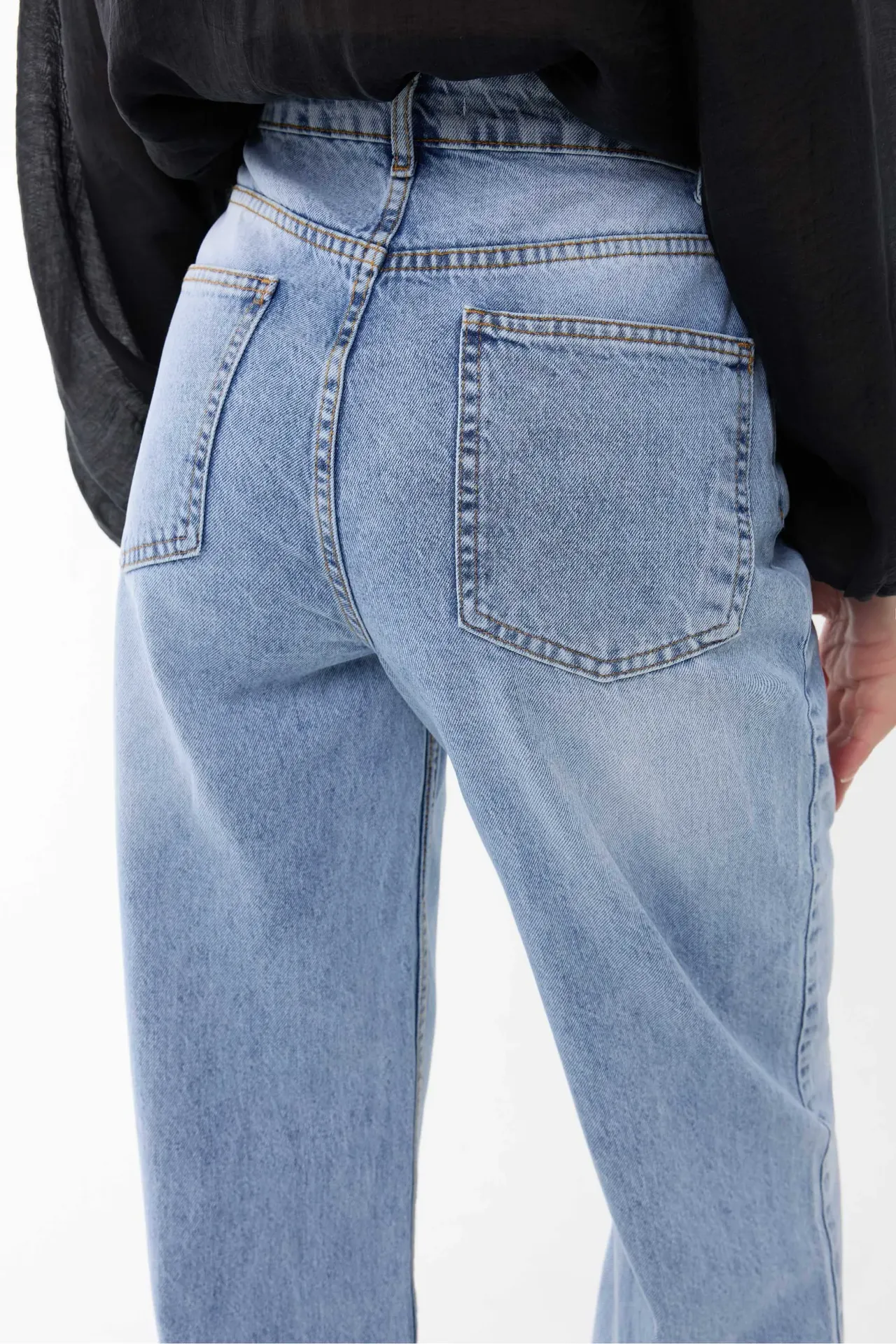 High-Waist Straight-Leg Washed Pants