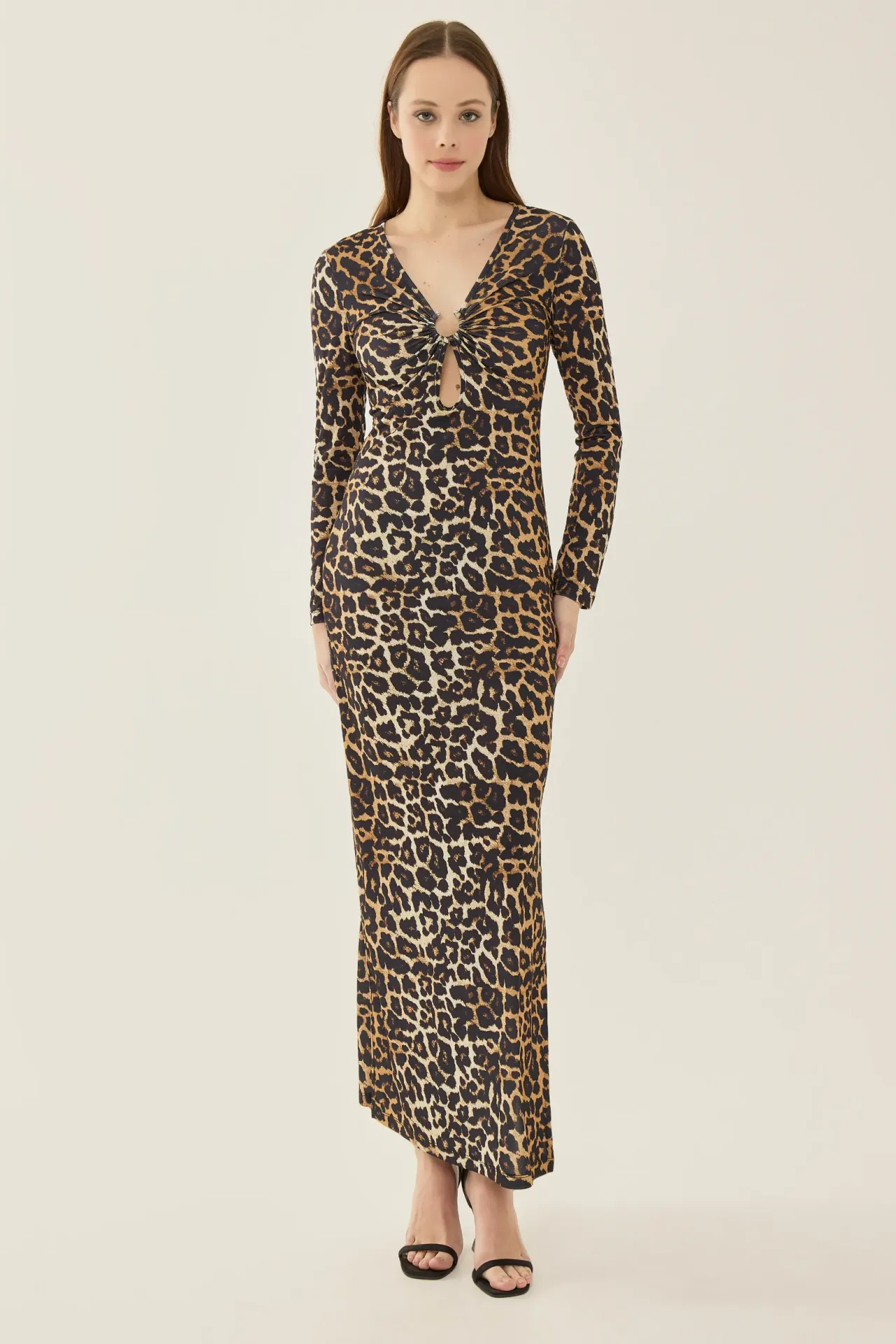 Leopard Print Bodycon Maxi Dress with Slit