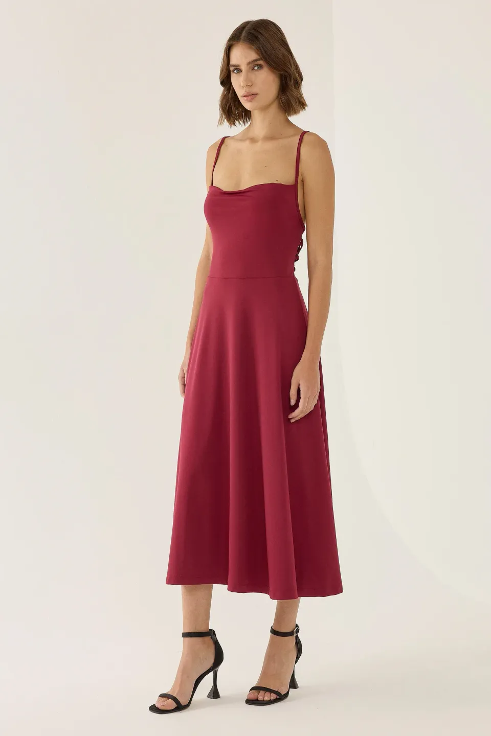 A-Line Sleeveless Maxi Dress with Laced Closure