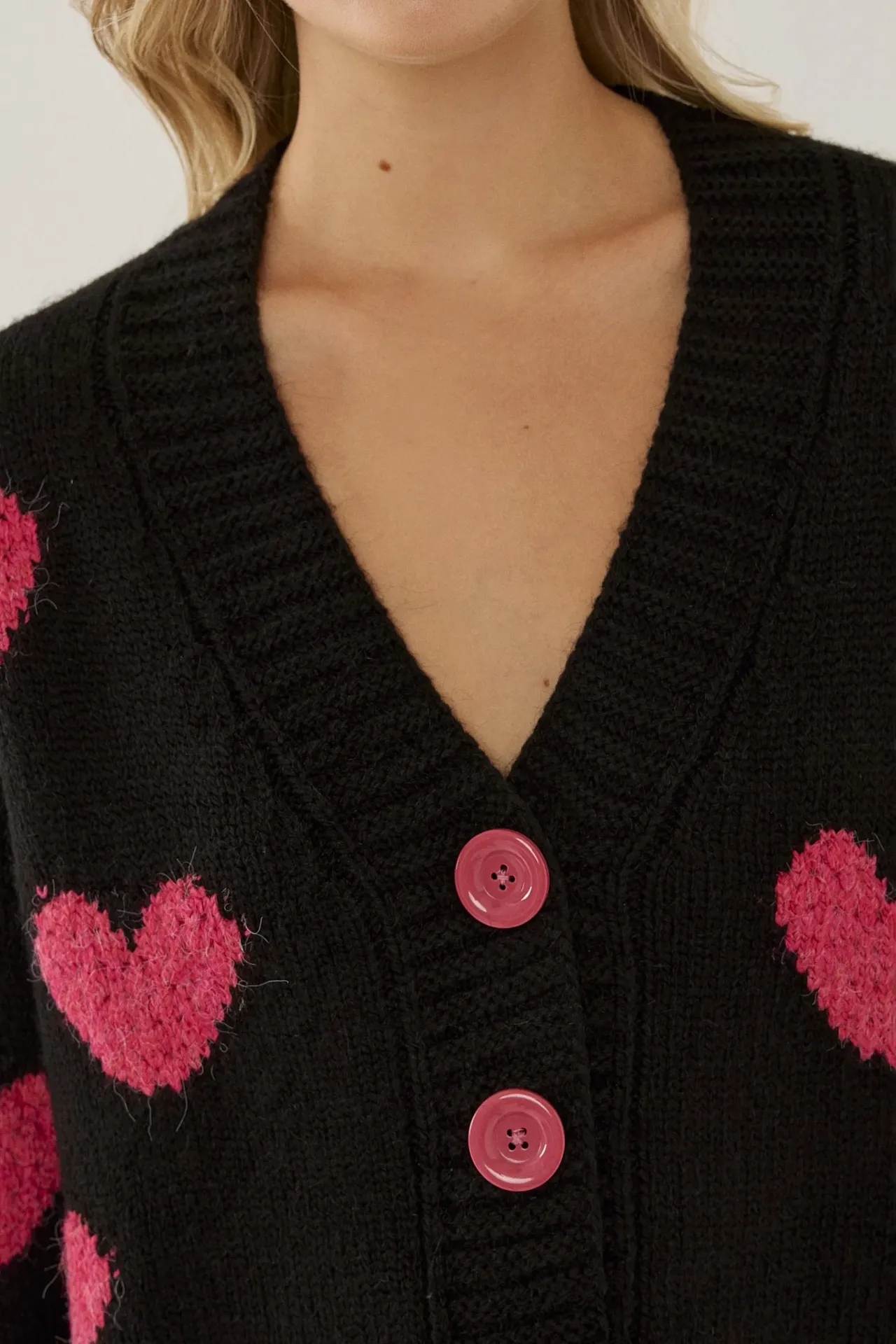 Heart Patterned Relaxed Fit Cardigan