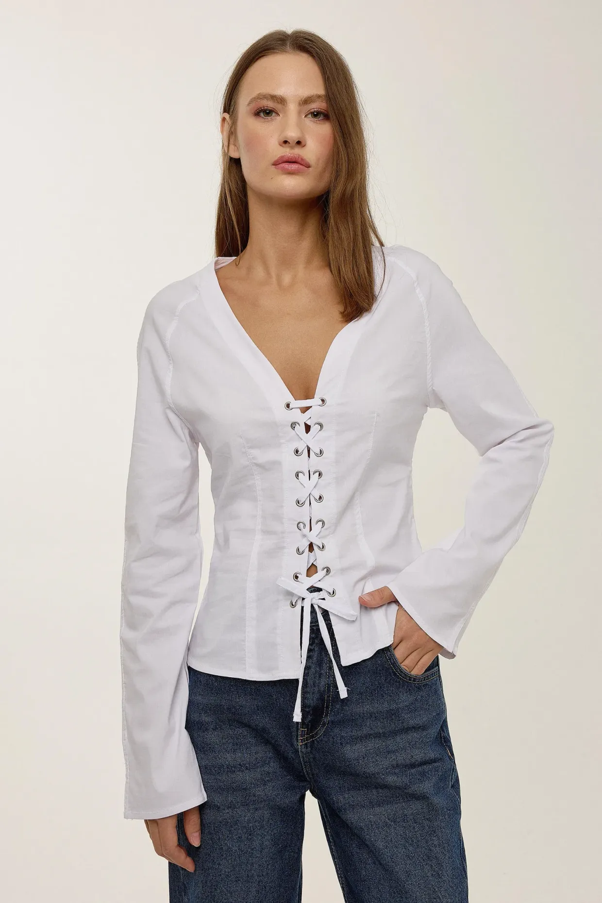 Lainey Lace Up White Shirt 6