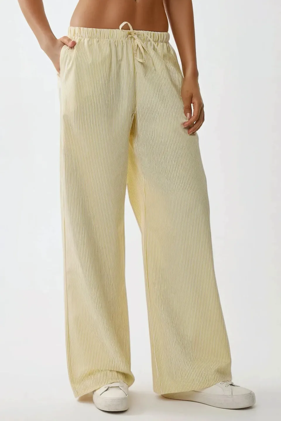 Elastic Waist Striped Cotton Pants