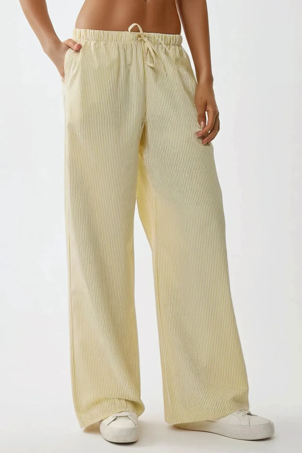 Elastic Waist Striped Cotton Pants