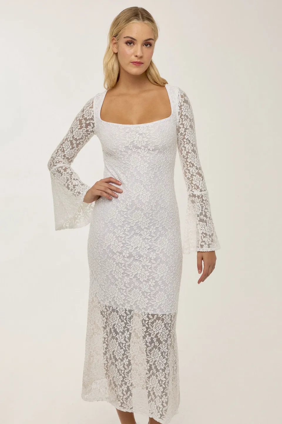 Lace Detailed Square Collar Maxi Dress 