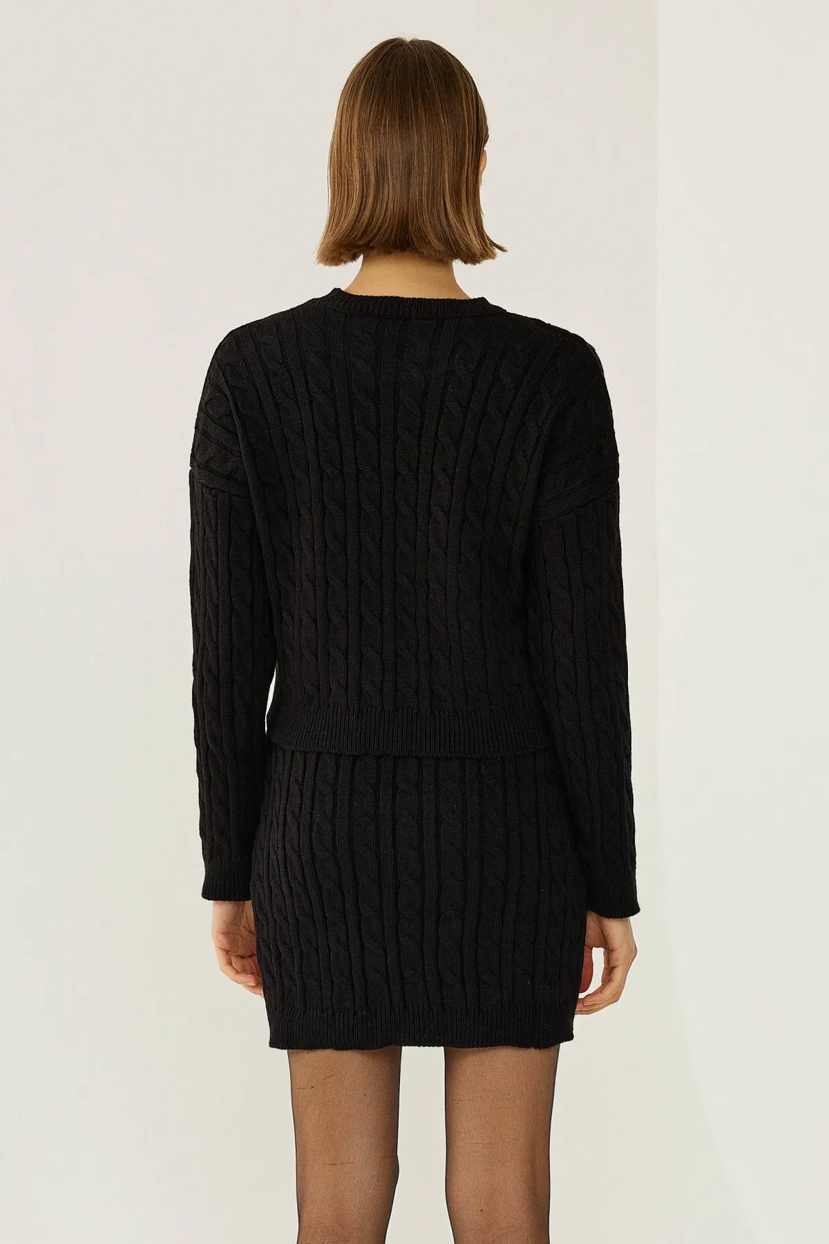 Crew Neck Knitted Sweater & High Waist Mini Skirt 2 Pieces Set 5