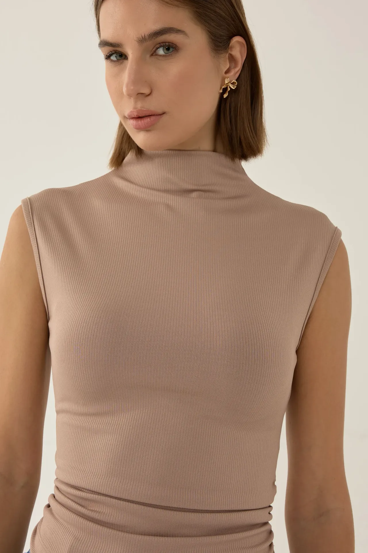 Ruched Half Turtleneck Crop Top