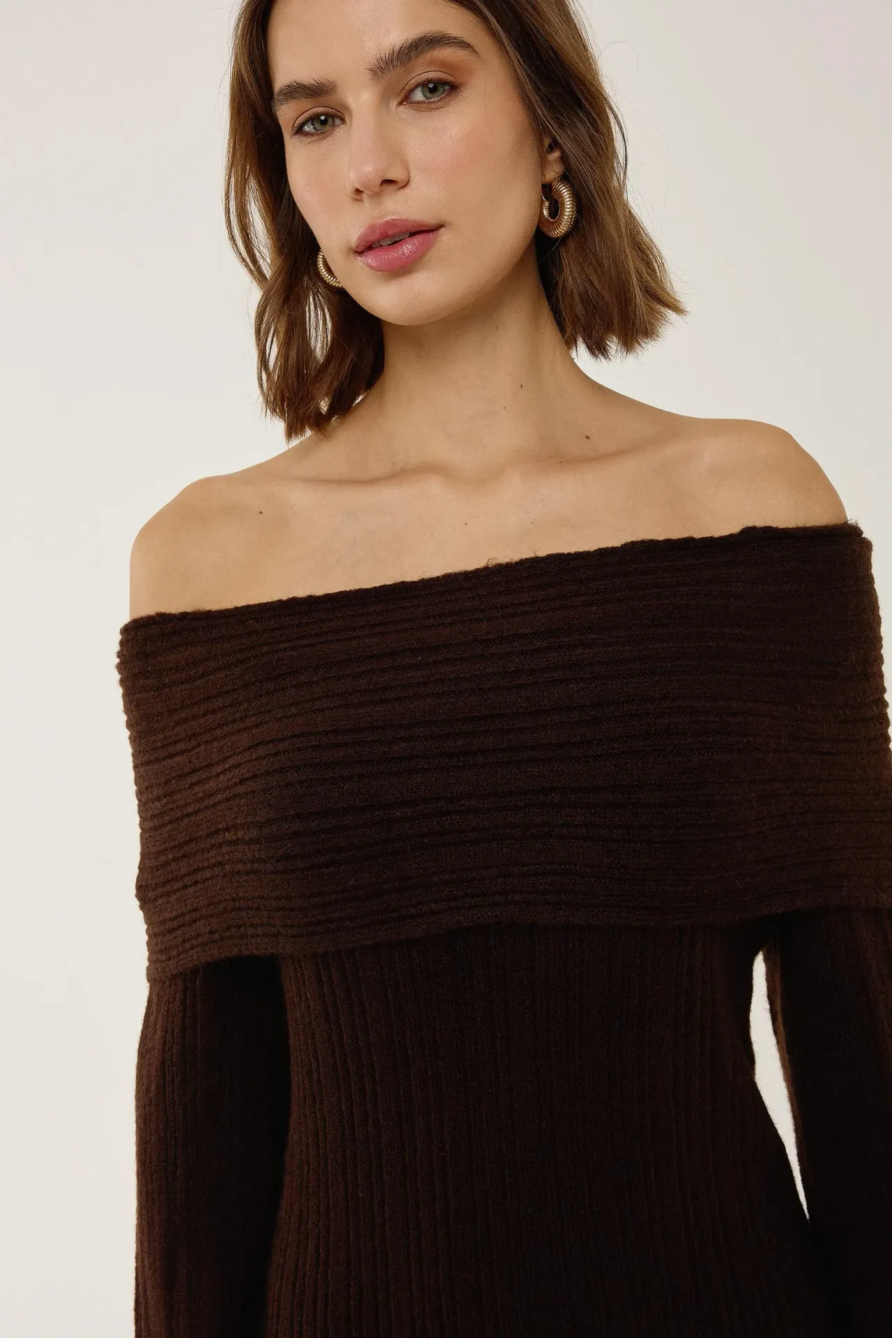 Off Shoulder Striped Knit Dress