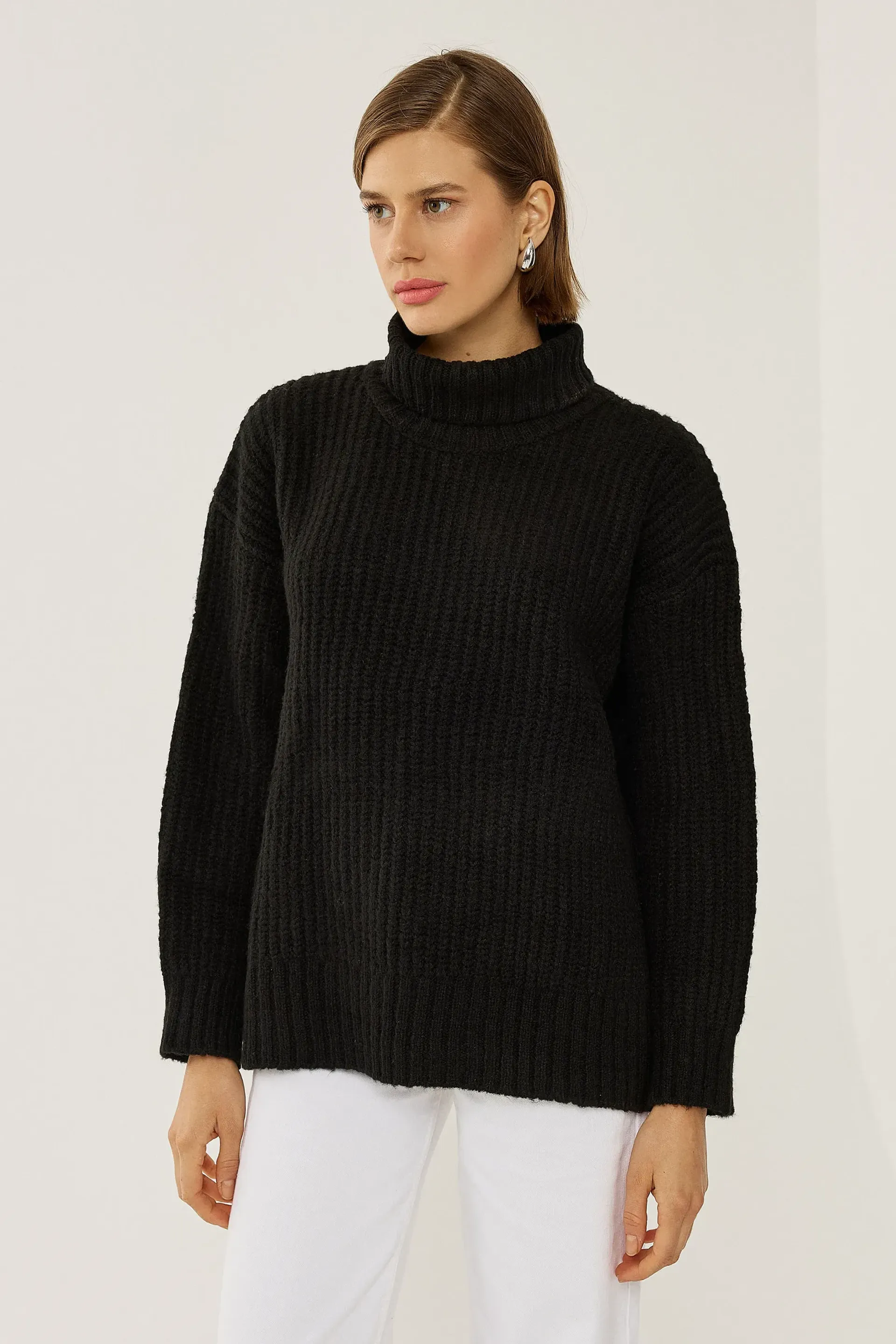 Black Turtleneck Knitwear Sweater Women