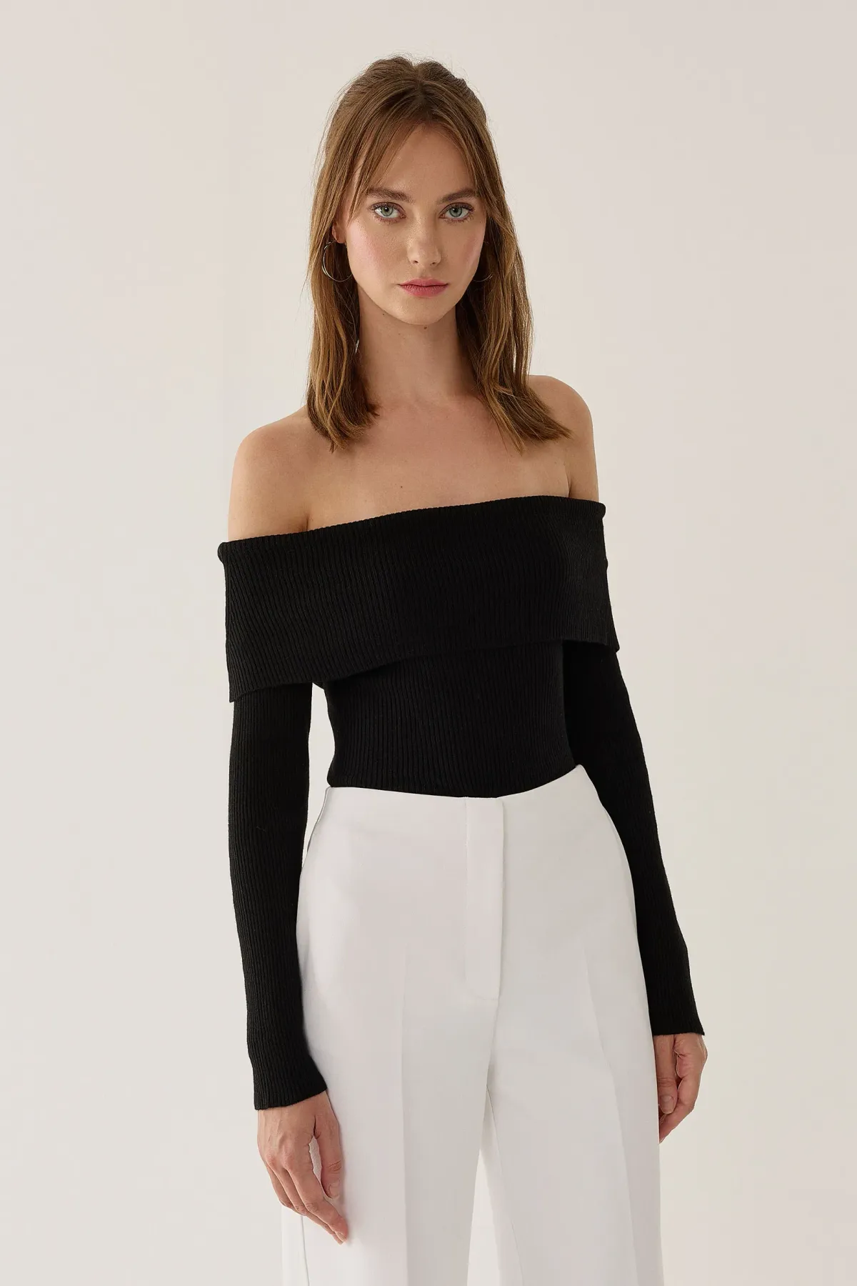Off Shoulder Madonna Collar Knit Top 4
