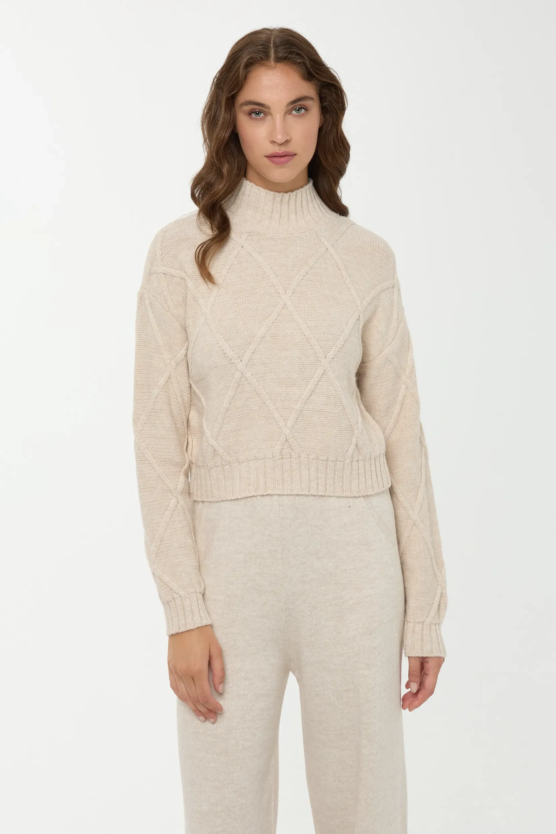 Natural Textured Half Turtleneck Knit Sweater Women