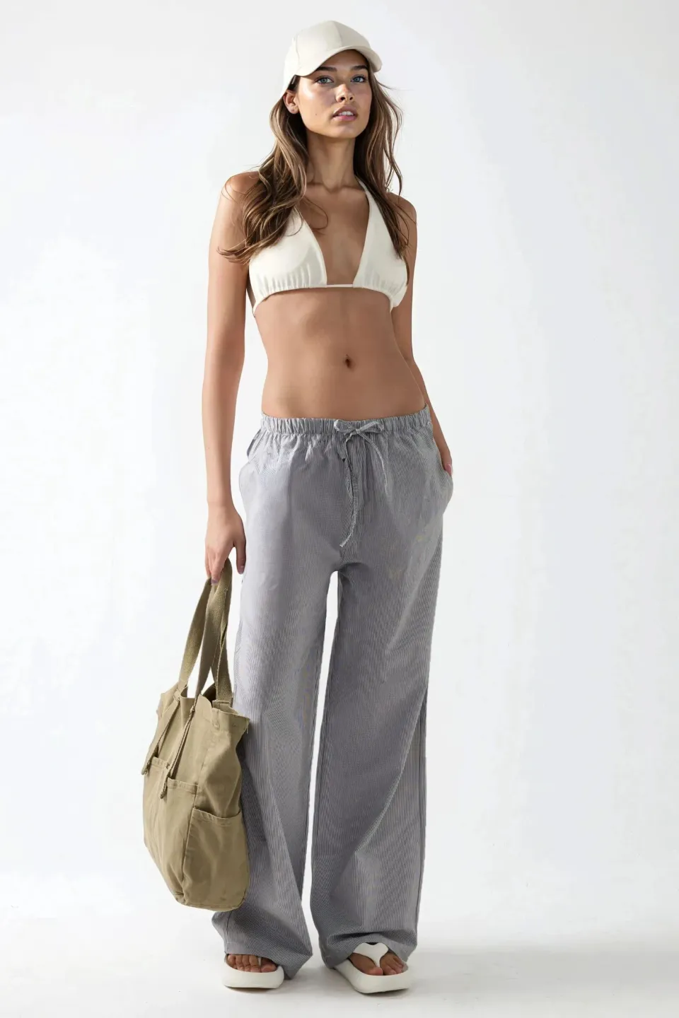 Elastic Waist Striped Cotton Pants