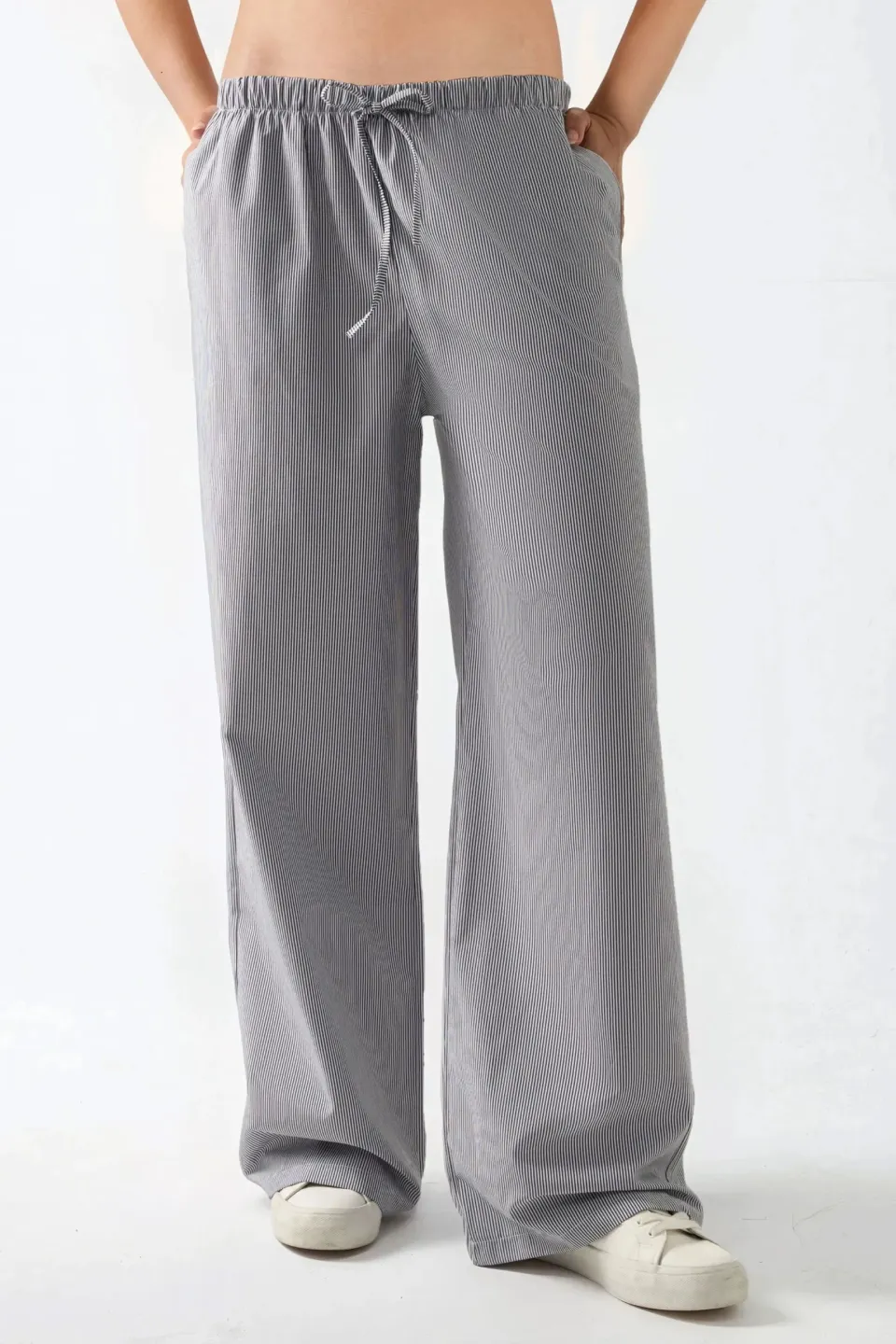 Elastic Waist Striped Cotton Pants