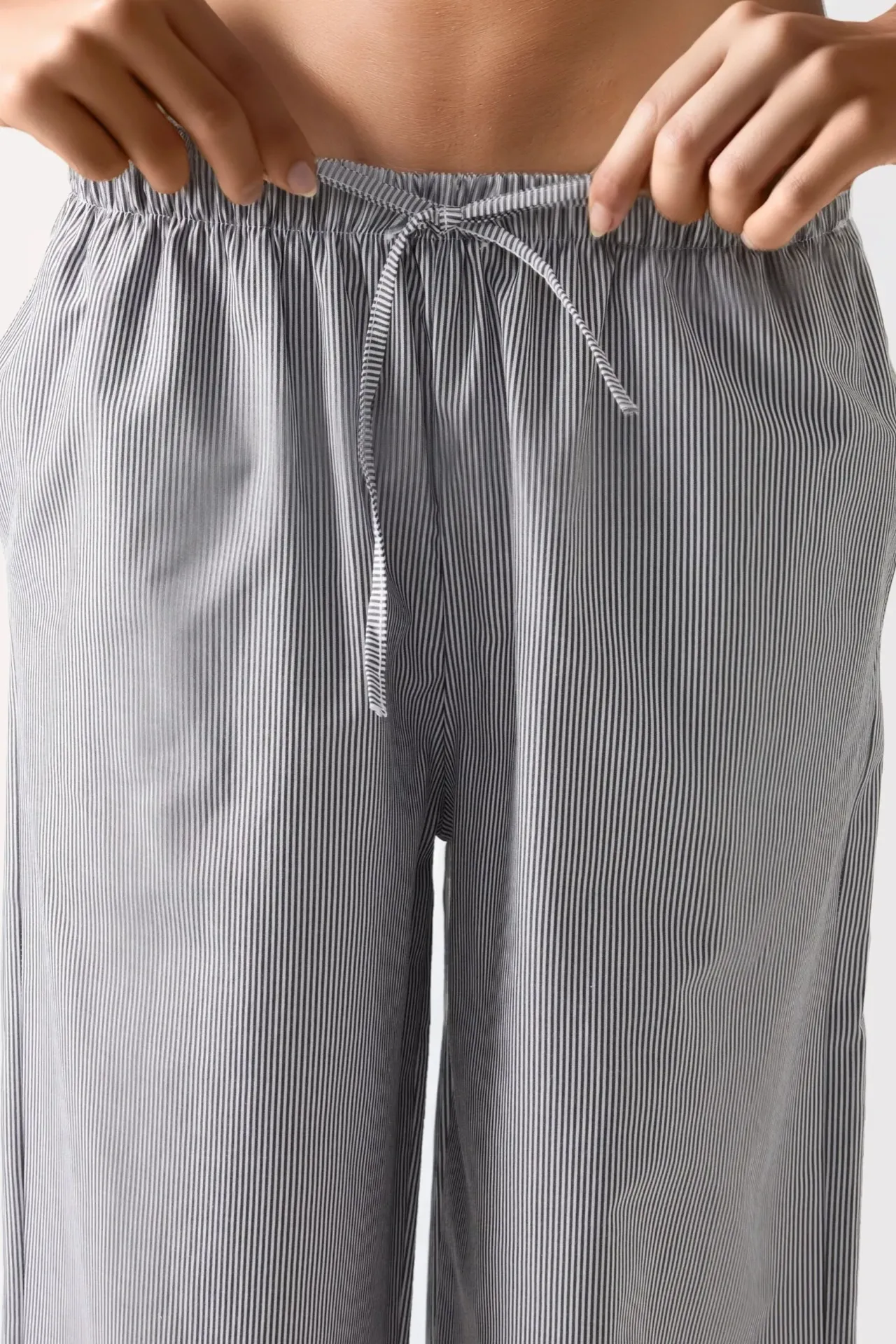 Elastic Waist Striped Cotton Pants