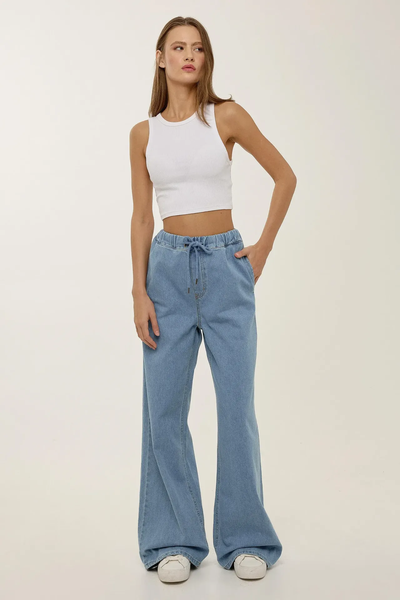 Corded High Waist Wide Leg Jeans