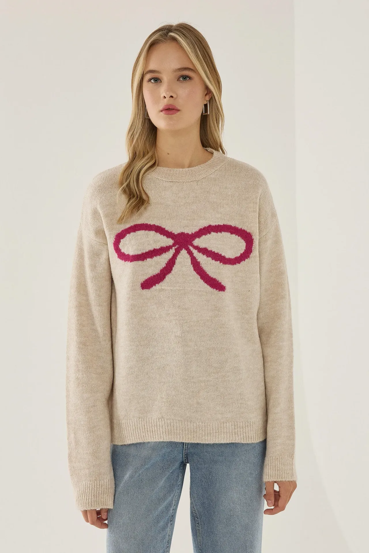 Relaxed Fit Bow Detail Sweater