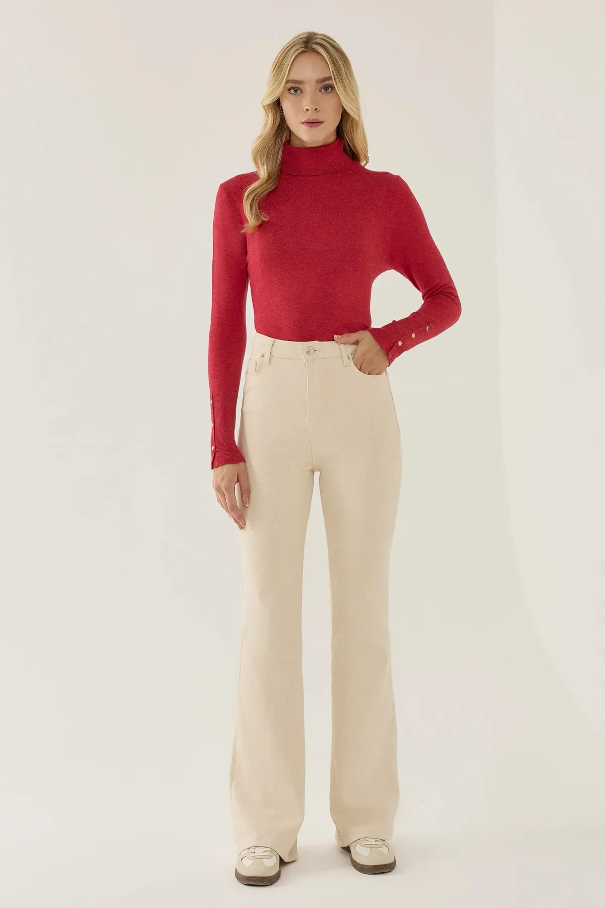 Basic Turtleneck Button Detail Knitted Top 3