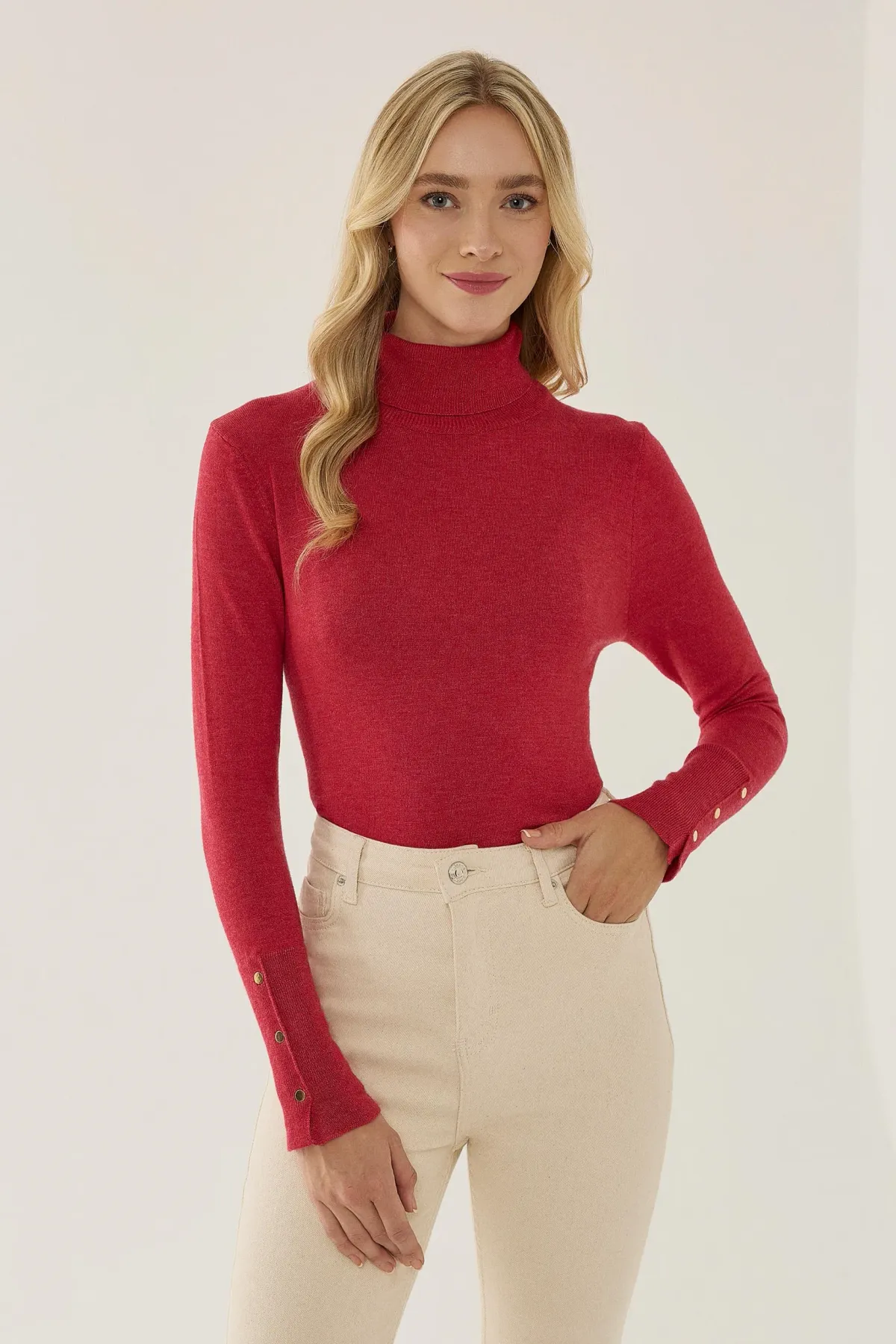 Basic Turtleneck Button Detail Knitted Top 2