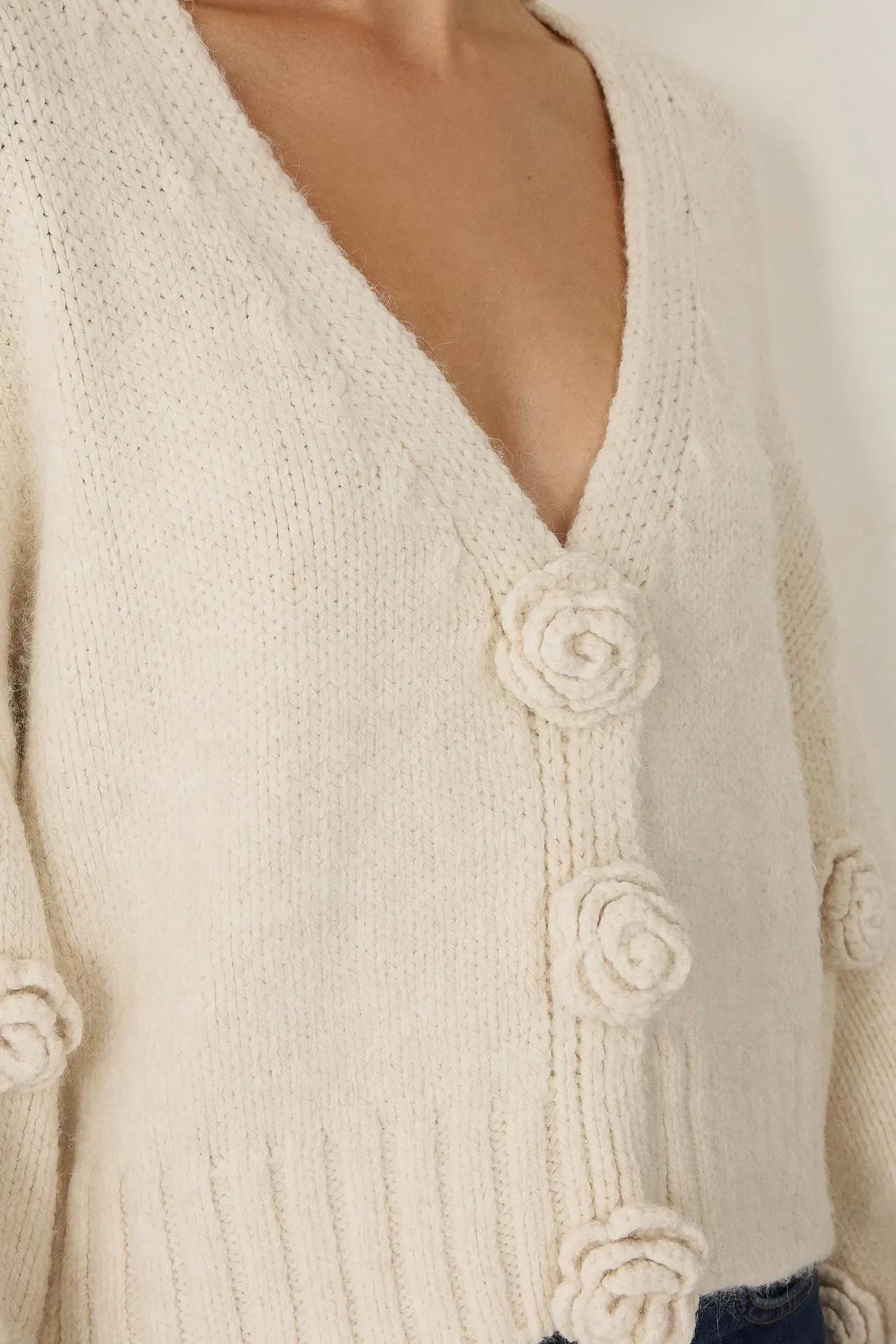 V-Neck Flower Patched Oversized Cardigan