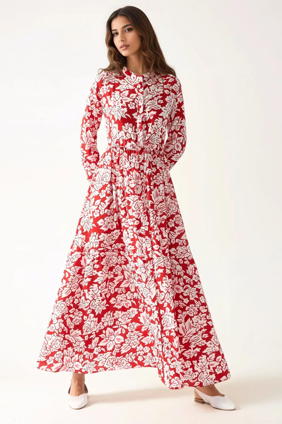 Printed Maxi Dress with Shirt Collar