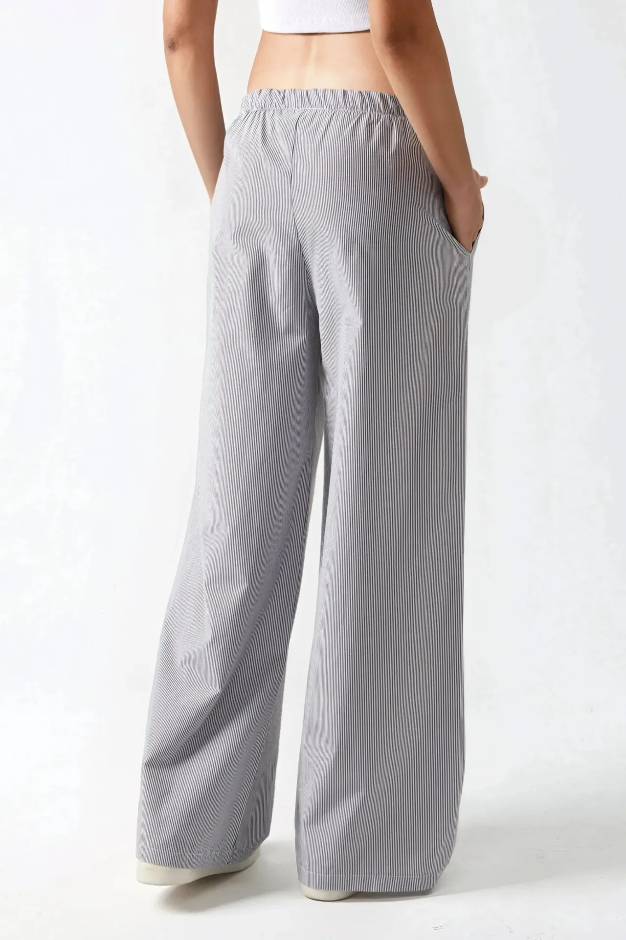 Elastic Waist Striped Cotton Pants