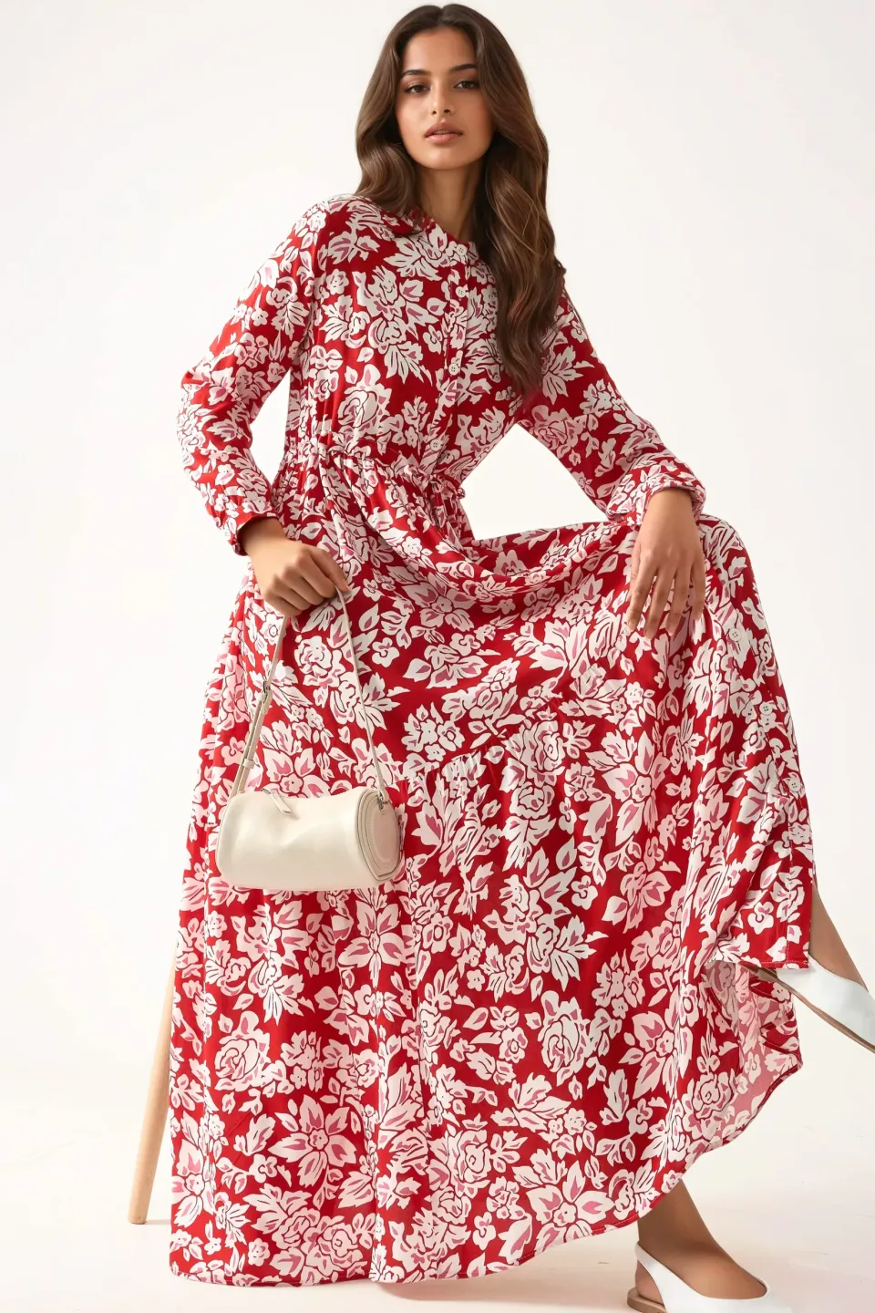 Printed Maxi Dress with Shirt Collar