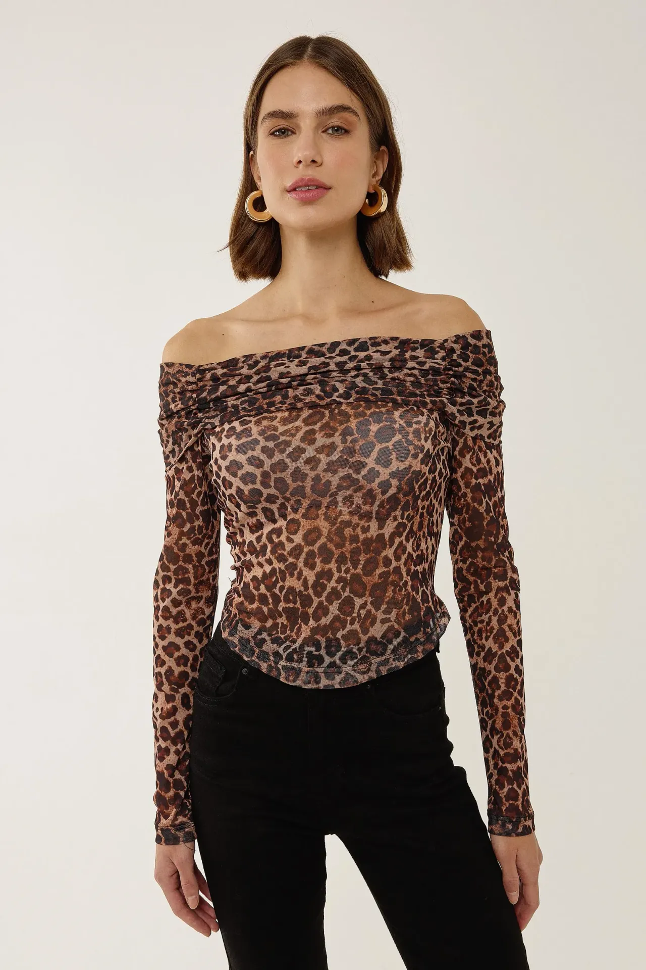 Off Shoulder Patterned Transparent Top