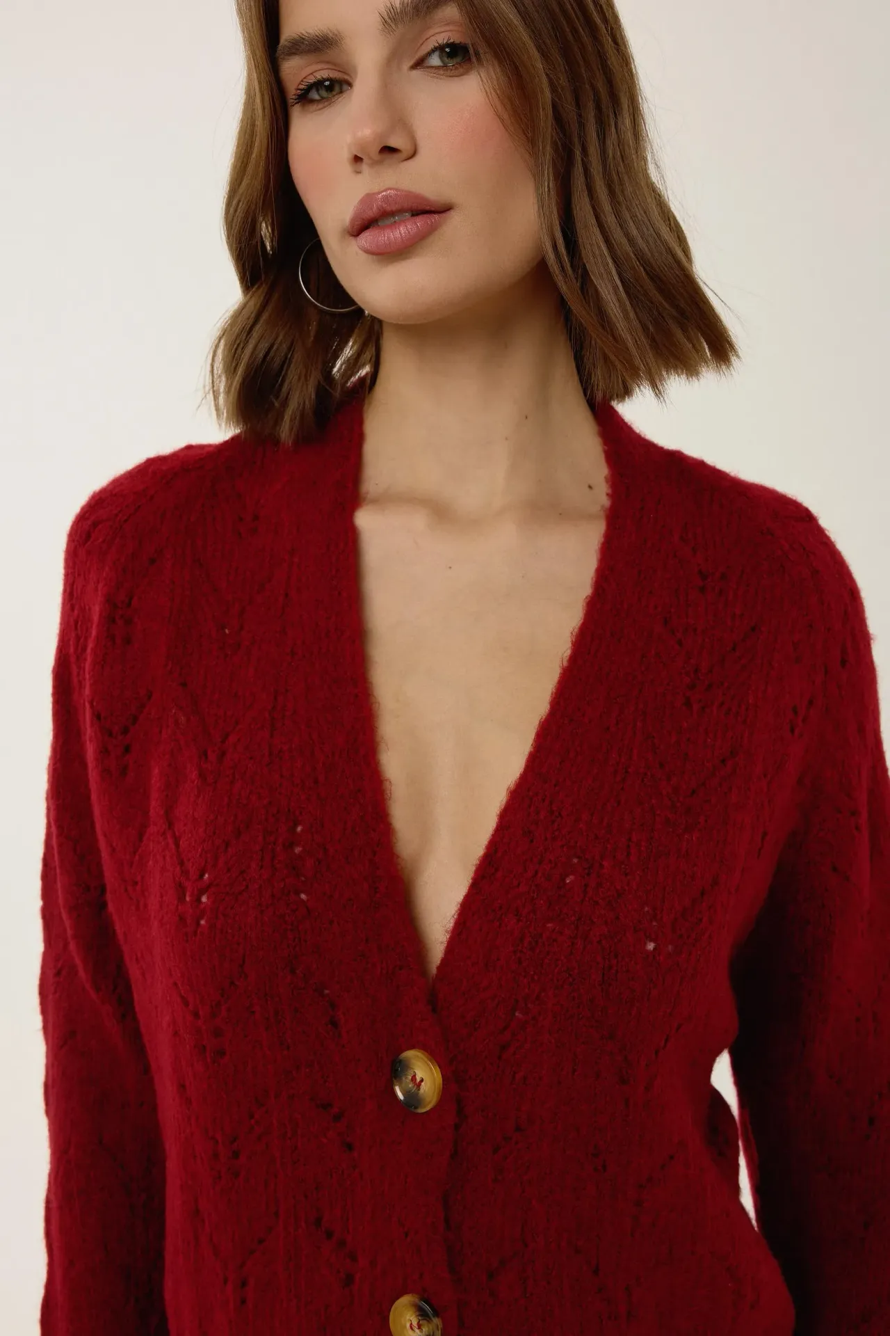 V-Neck Relaxed Fit Knit Cardigan