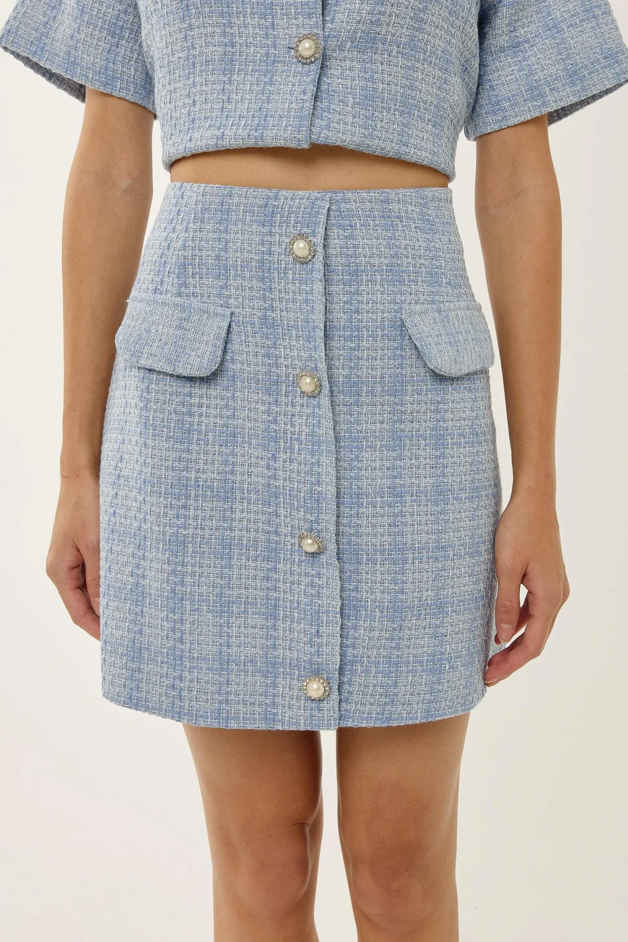 Buttoned Tweed Mini Skirt