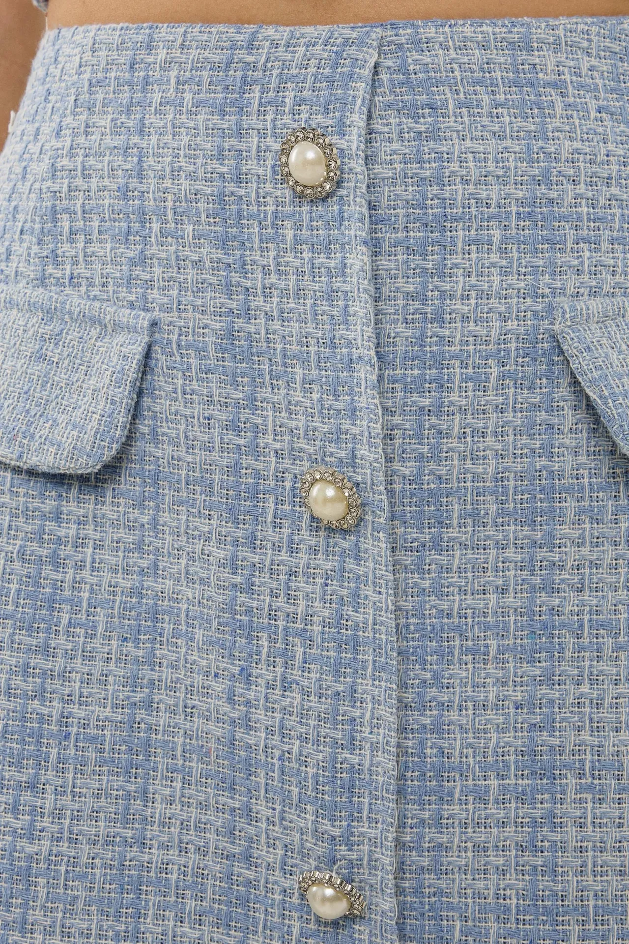 Buttoned Tweed Mini Skirt