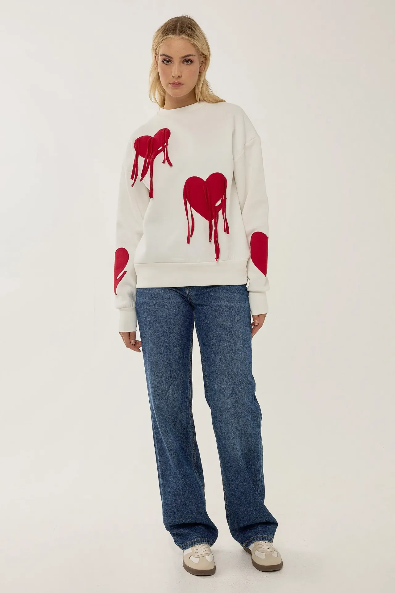 Heart Pattern Tassel Detail Sweatshirt