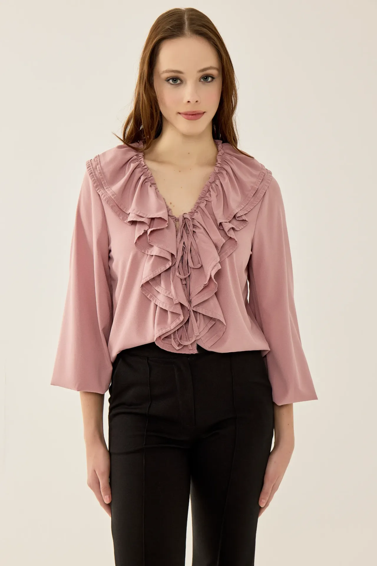 V-Neck Ruffle Blouse