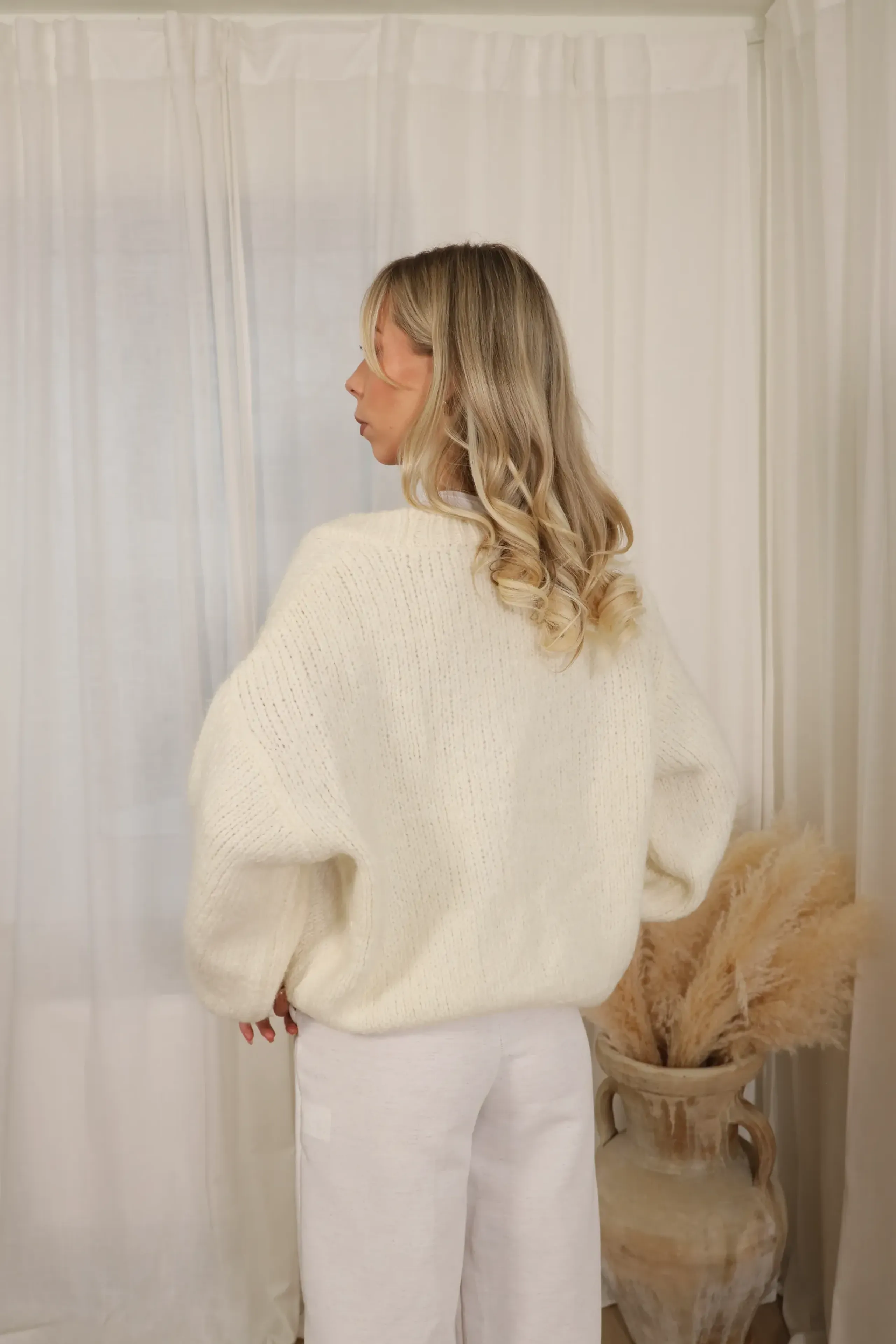 HiCCUP - Ivory Natural Oversized Strawberry Knit Cardigan Women