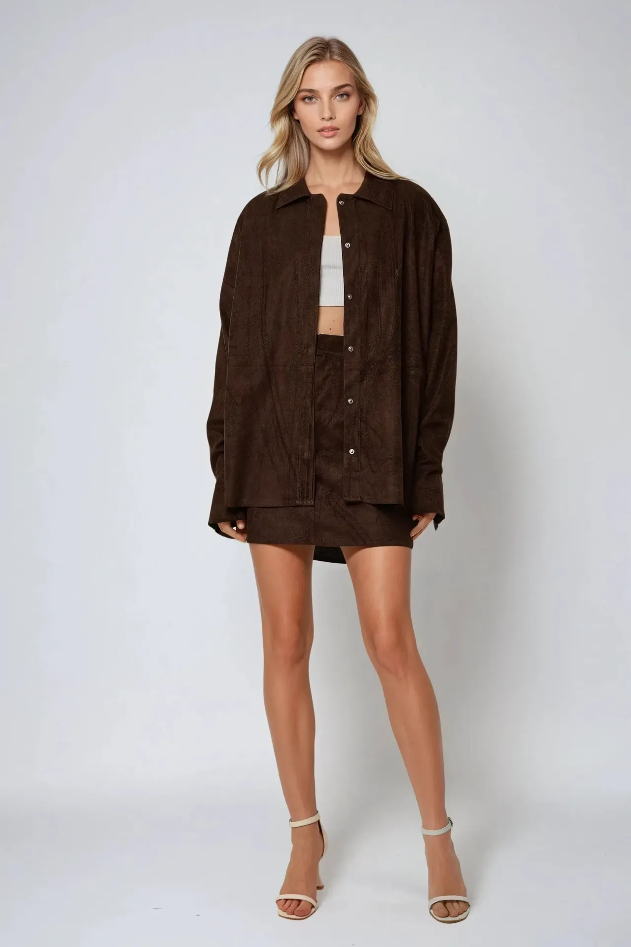 Faux Suede Button-Up Shirt