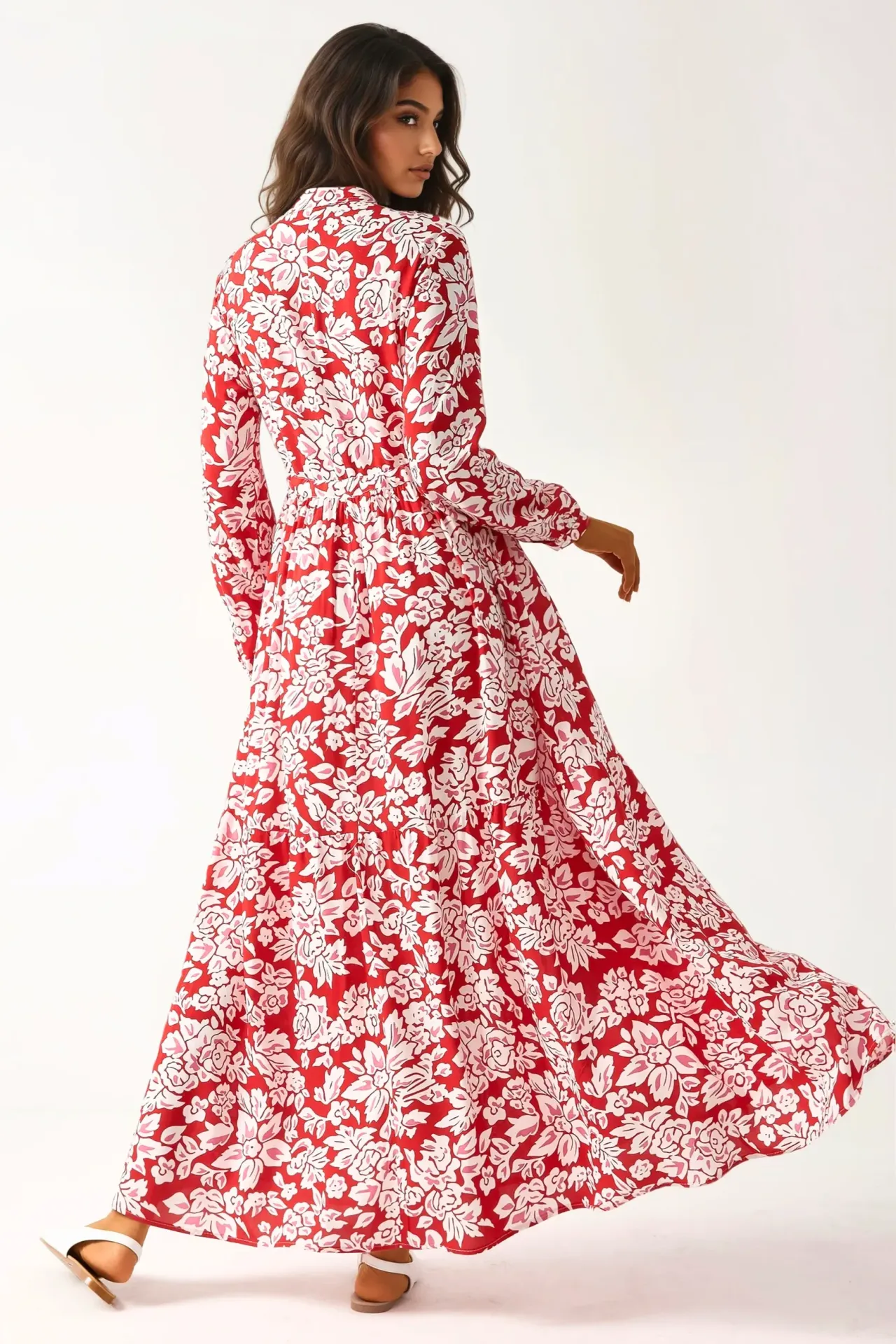 Printed Maxi Dress with Shirt Collar