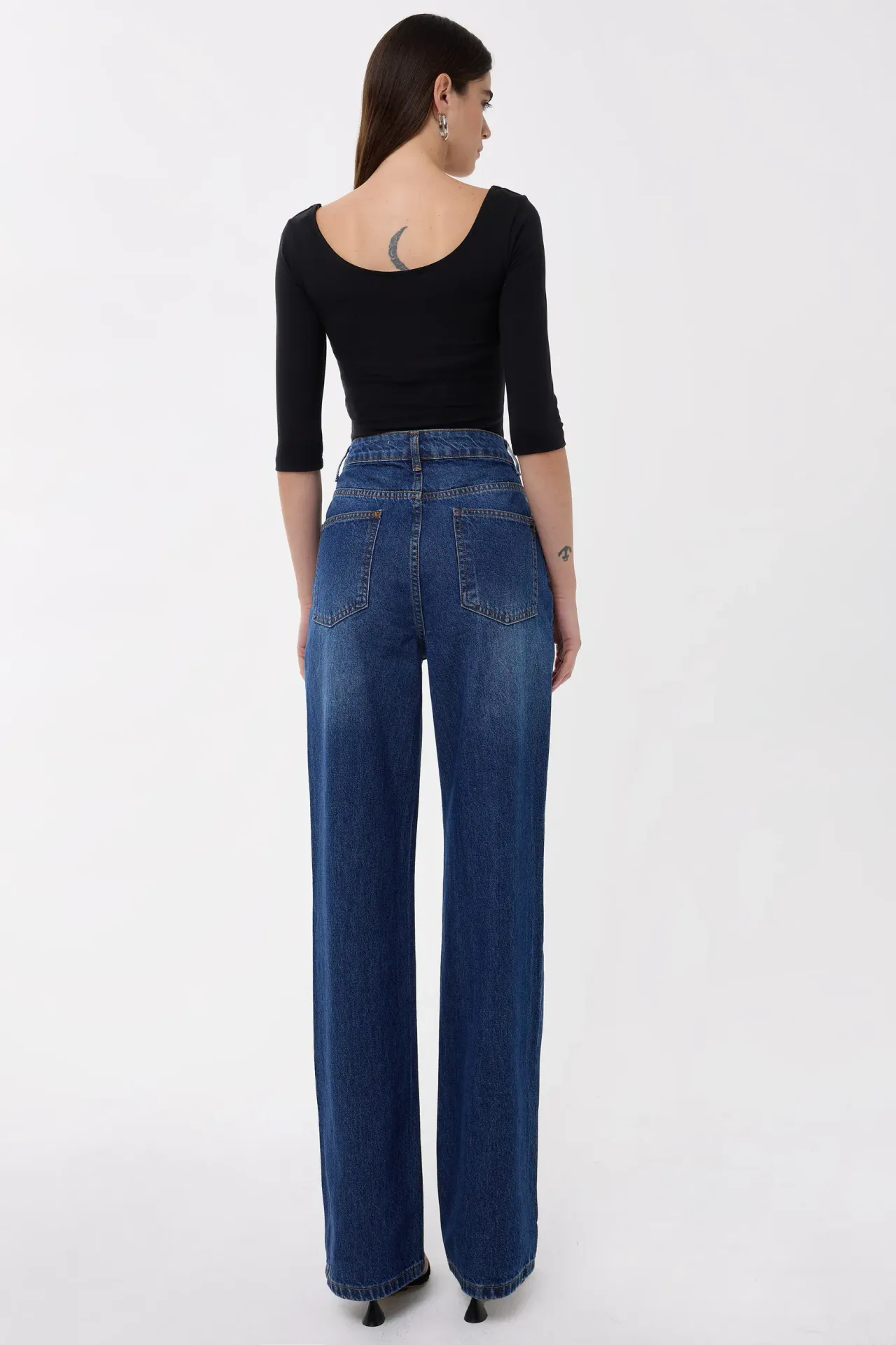 High-Waist Straight-Leg Washed Pants
