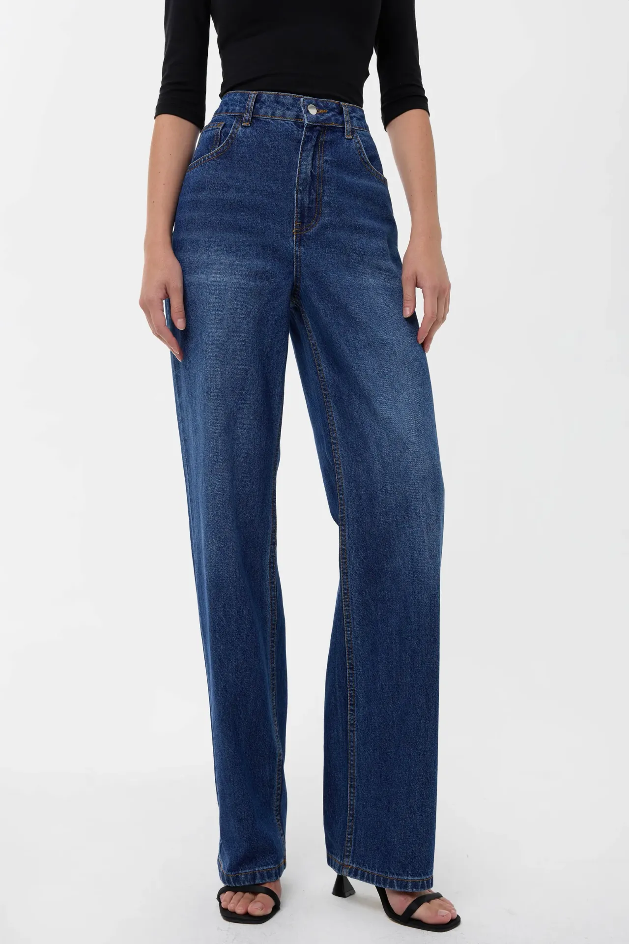 High-Waist Straight-Leg Washed Pants