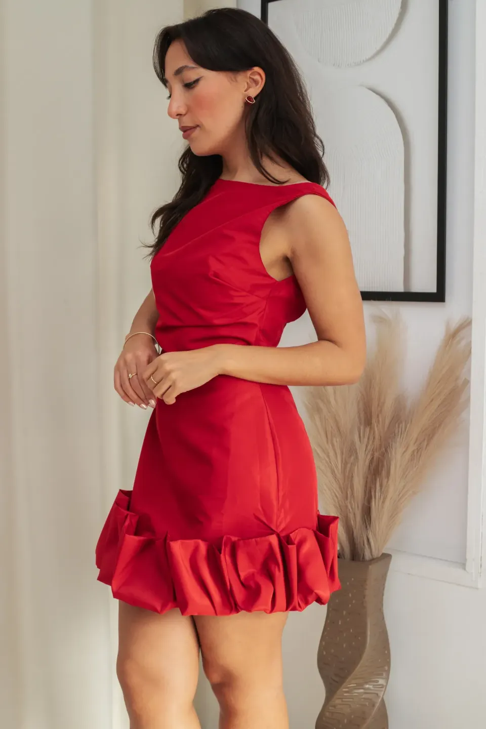 Open Back Bodycon Mini Dress with Baloon Hem Detail