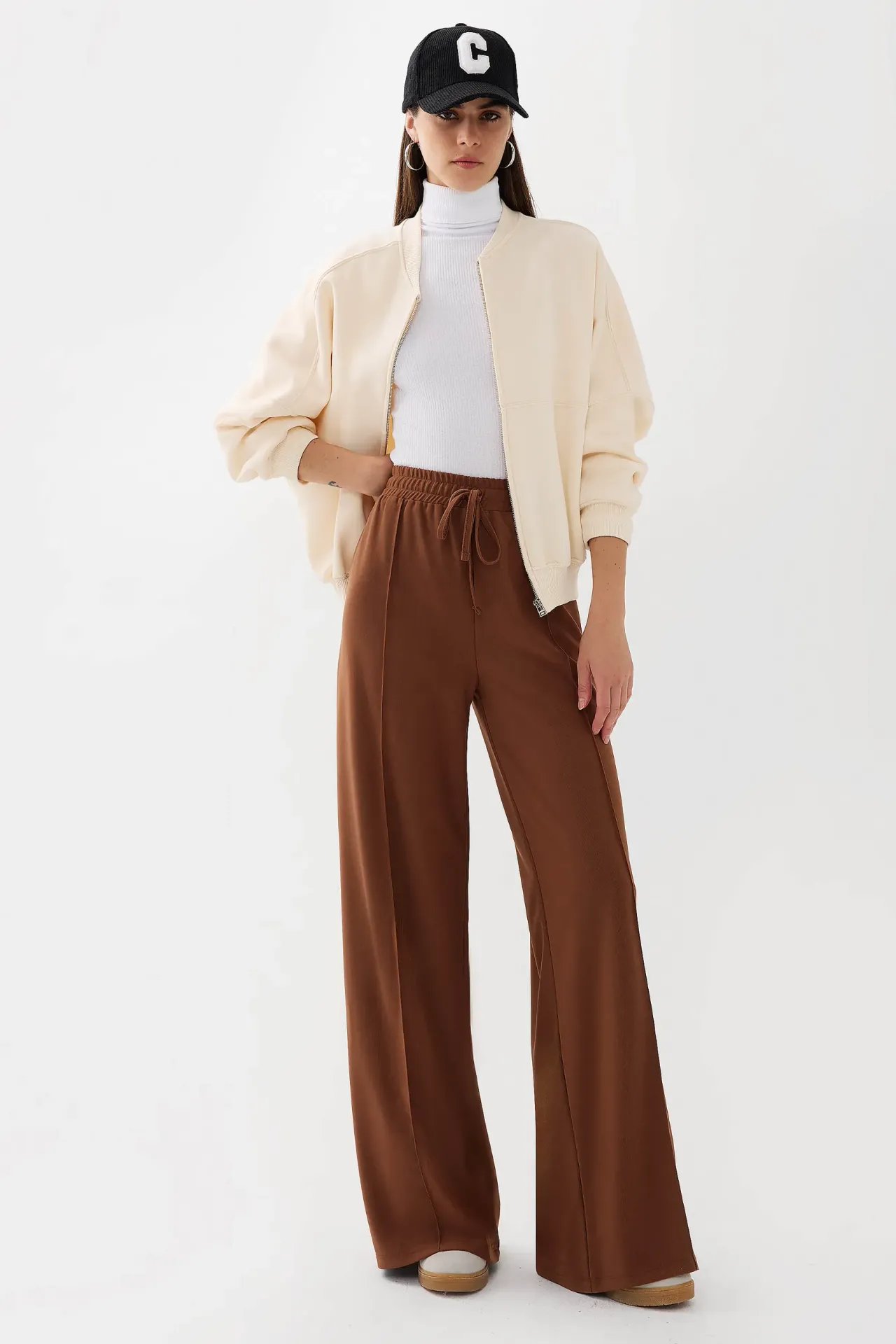 Wide Leg Elastic Waist Jersey Pants