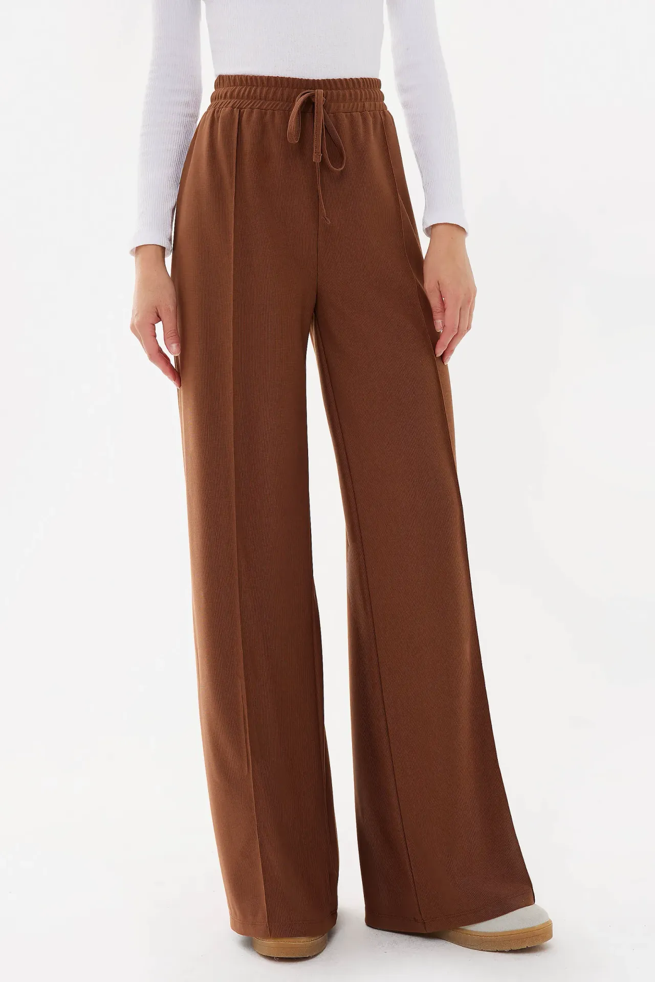 Wide Leg Elastic Waist Jersey Pants