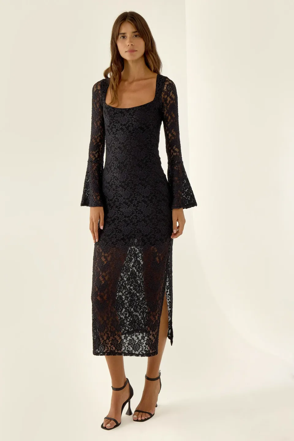 Lace Detailed Square Collar Maxi Dress 