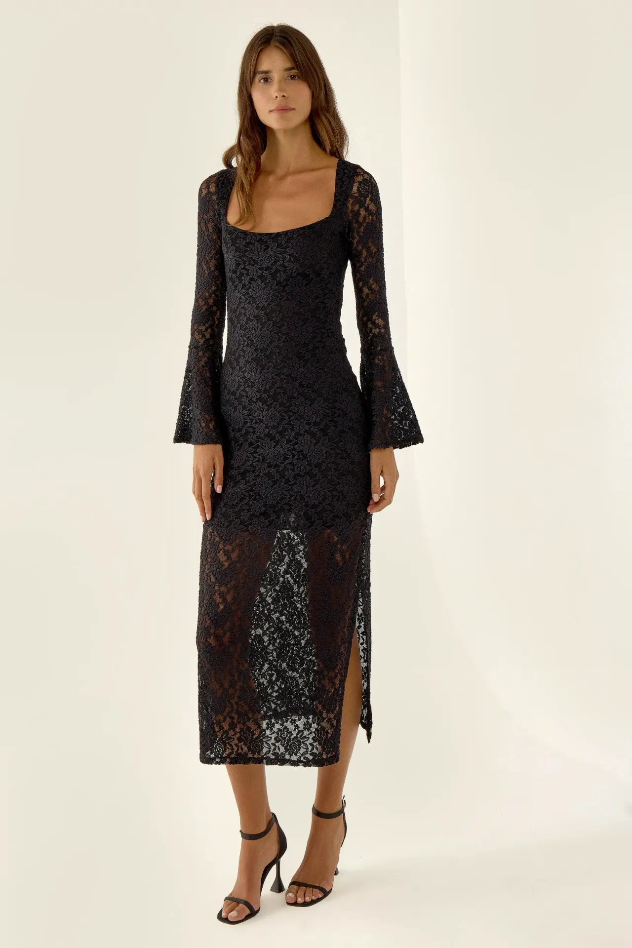 Lace Detailed Square Collar Maxi Dress 