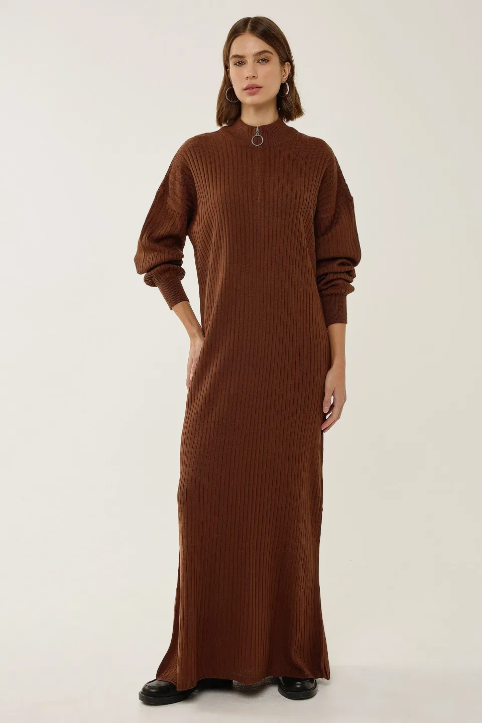 Maxi Zipper Collar Knit Dress