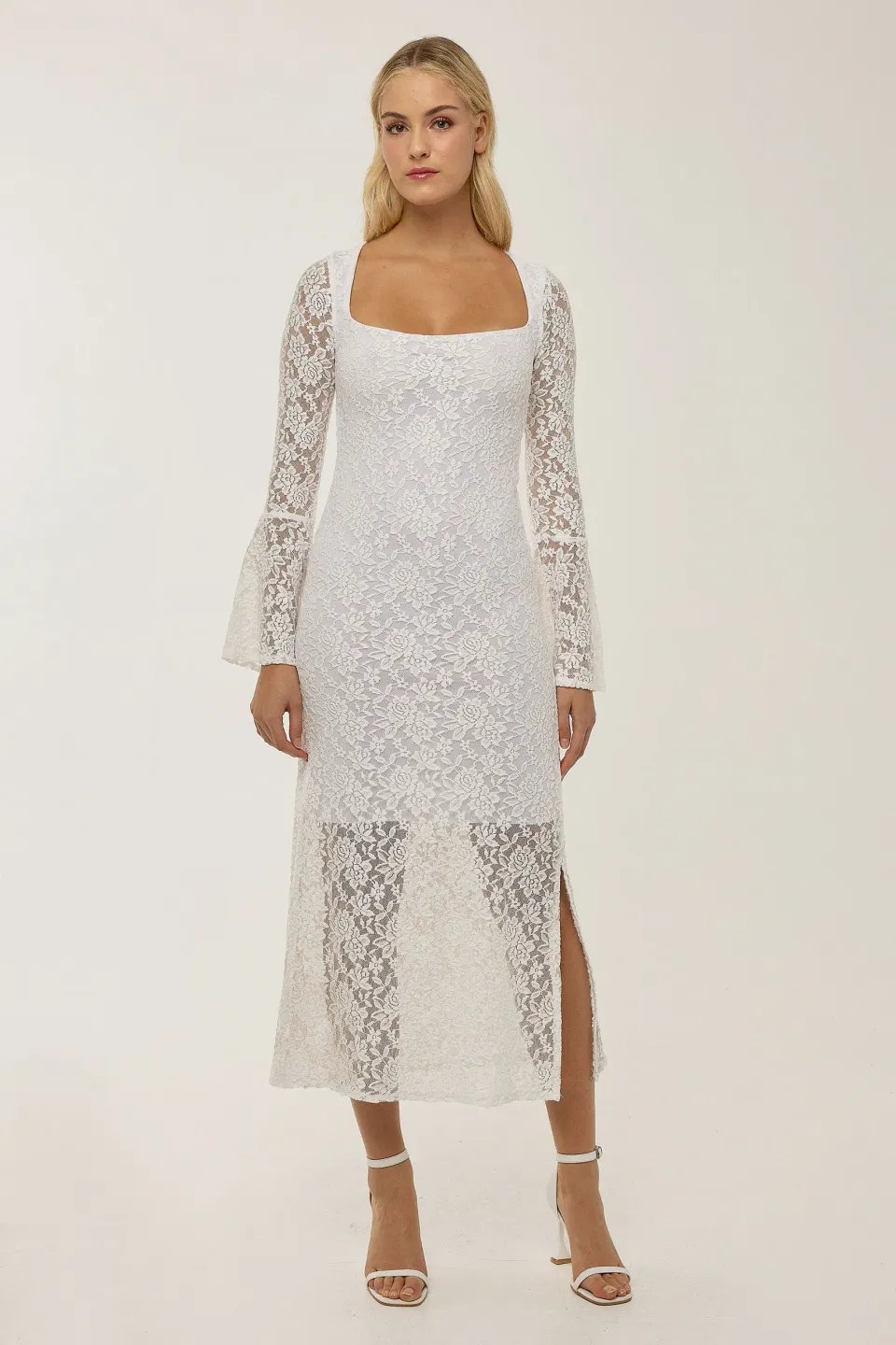 Lace Detailed Square Collar Maxi Dress 