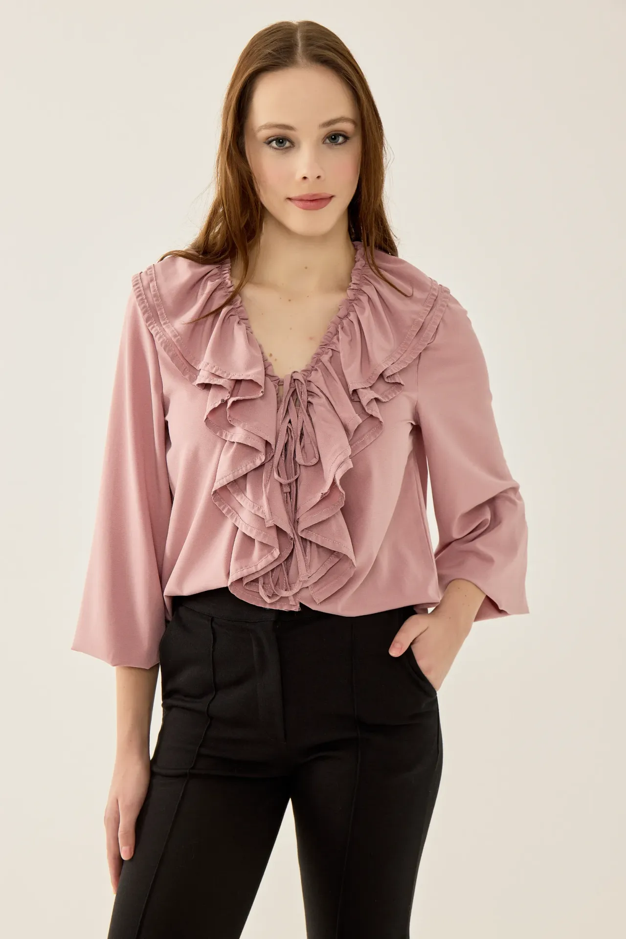 V-Neck Ruffle Blouse