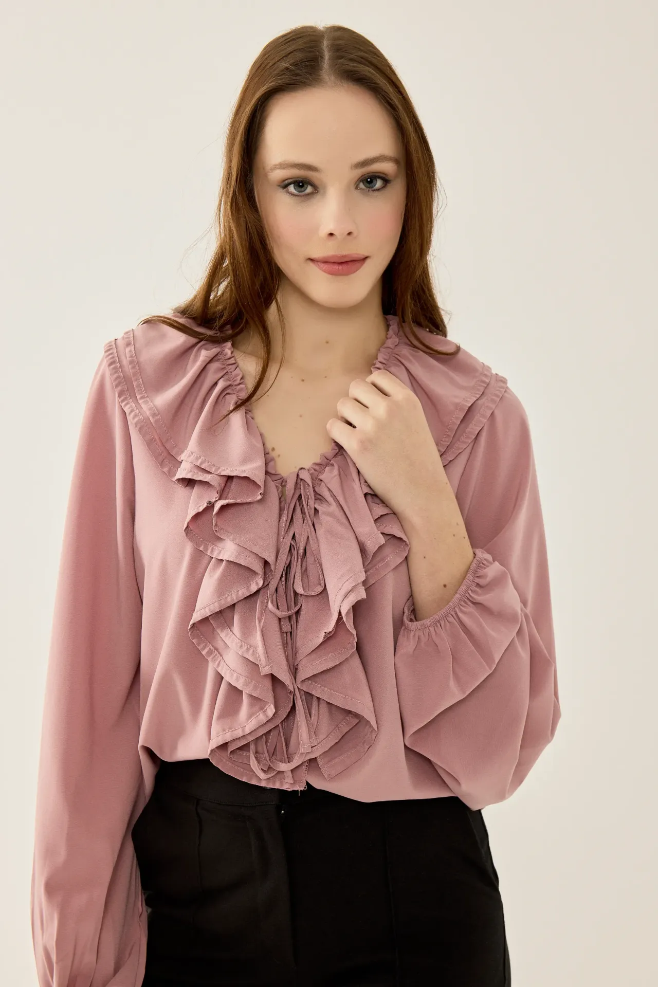 V-Neck Ruffle Blouse