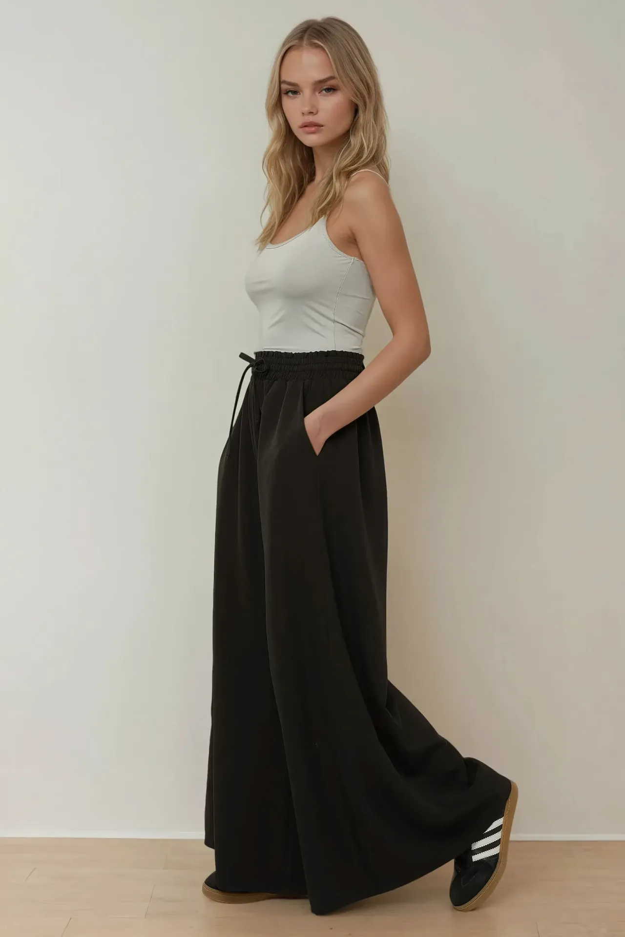 Wide Leg Jogger Waist Pants