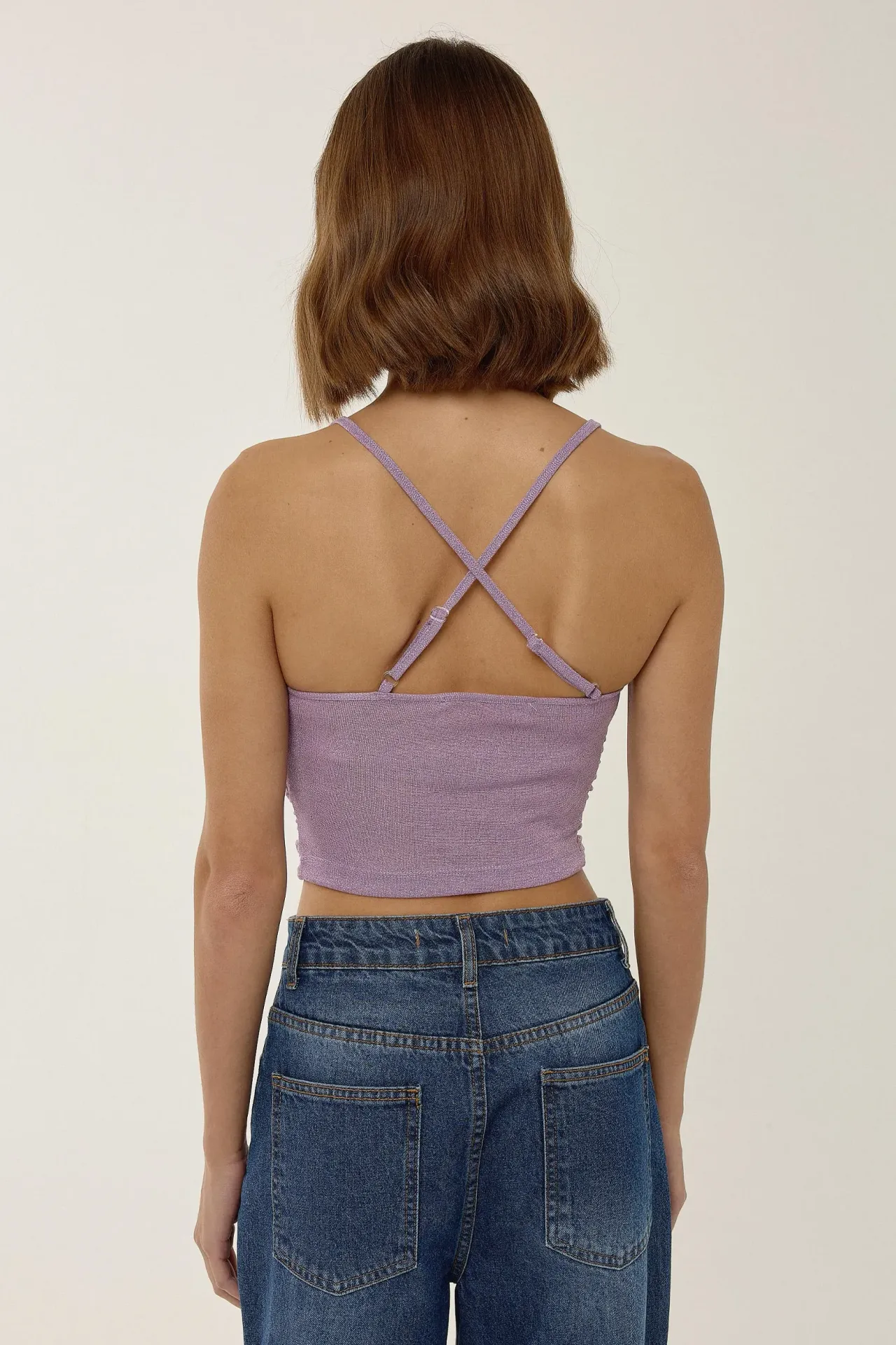 Asymmetrical Neck Glitter Knitted Crop Tank Top