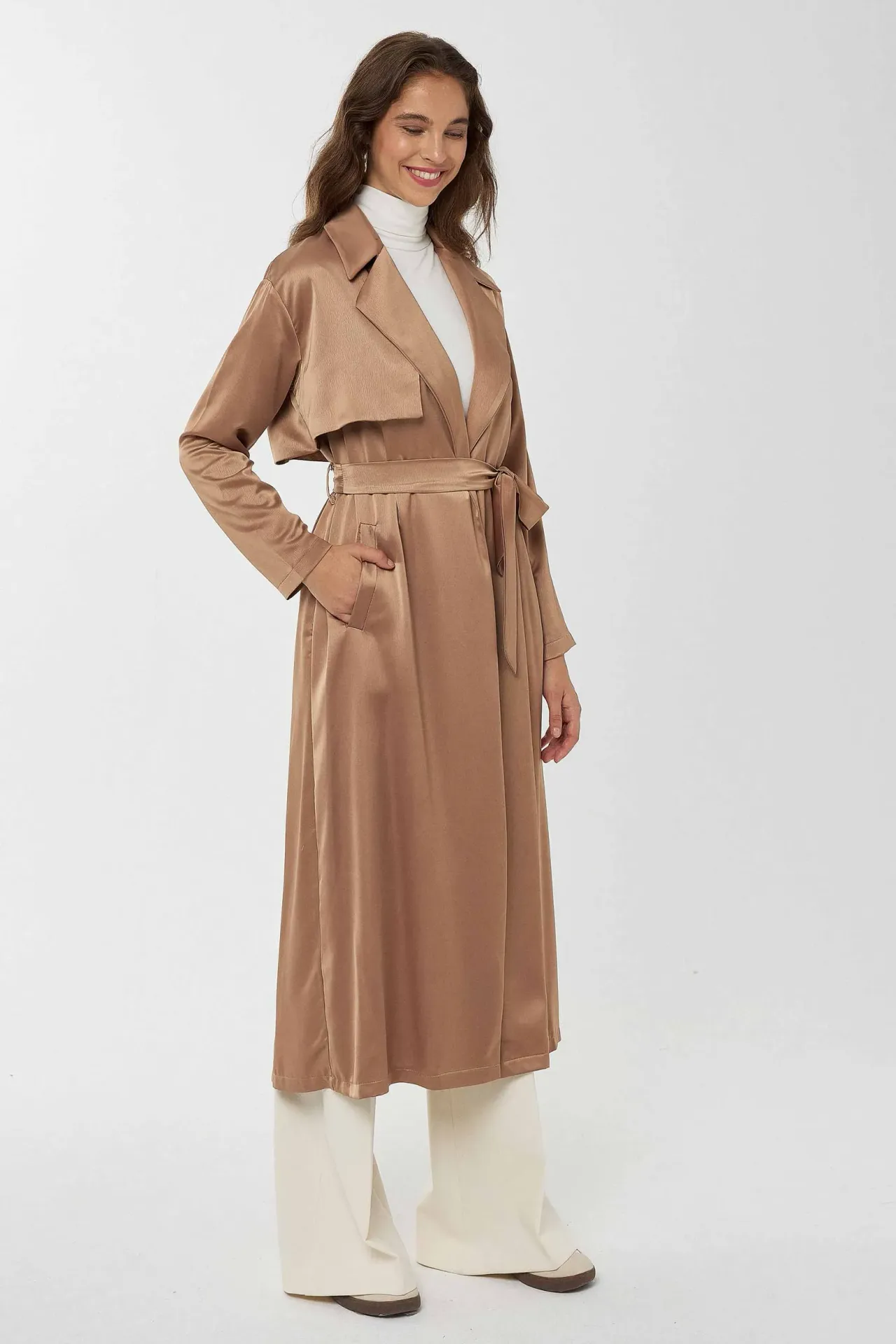 Relaxed Fit Satin Trench Coat