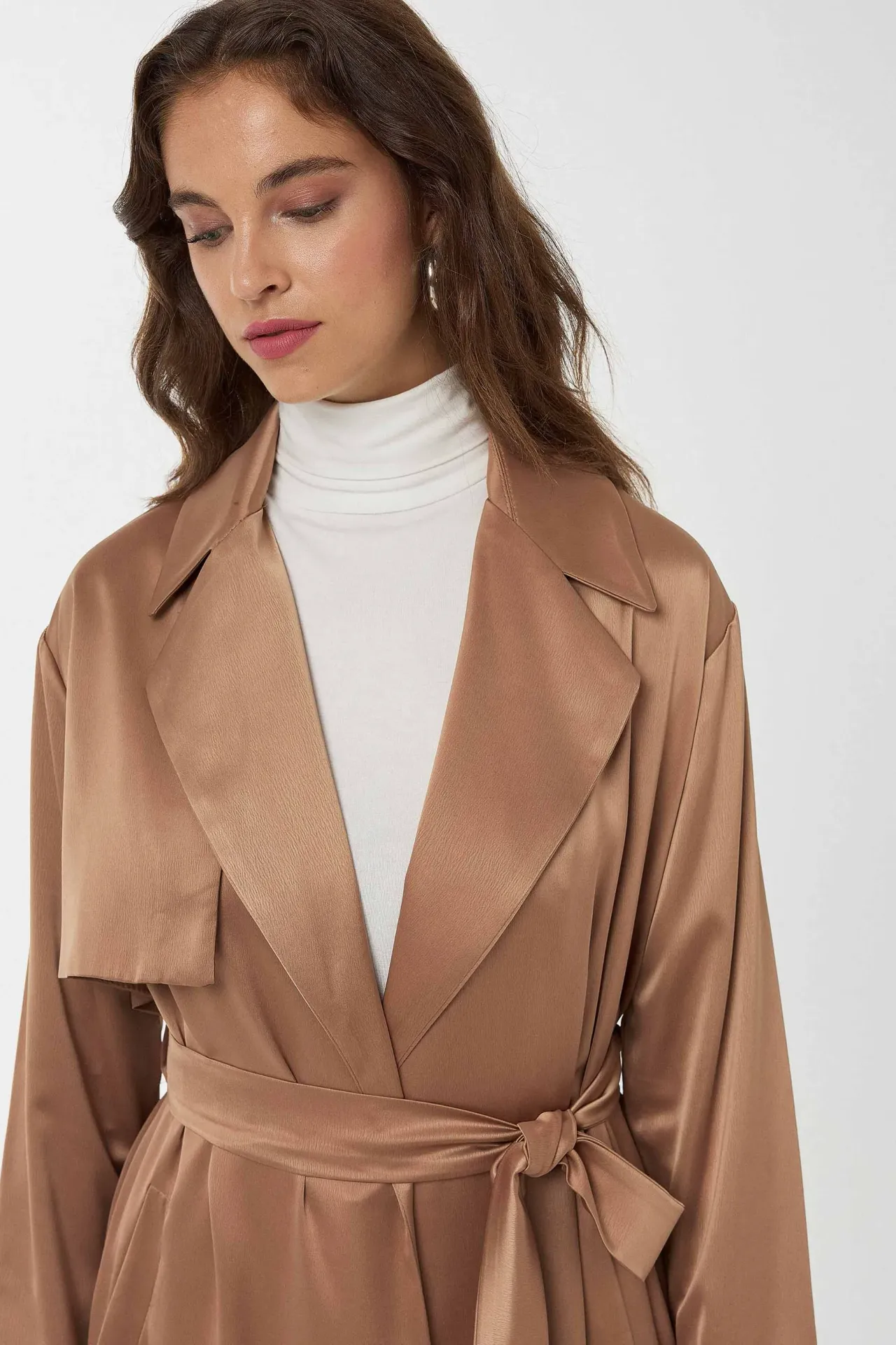 Relaxed Fit Satin Trench Coat