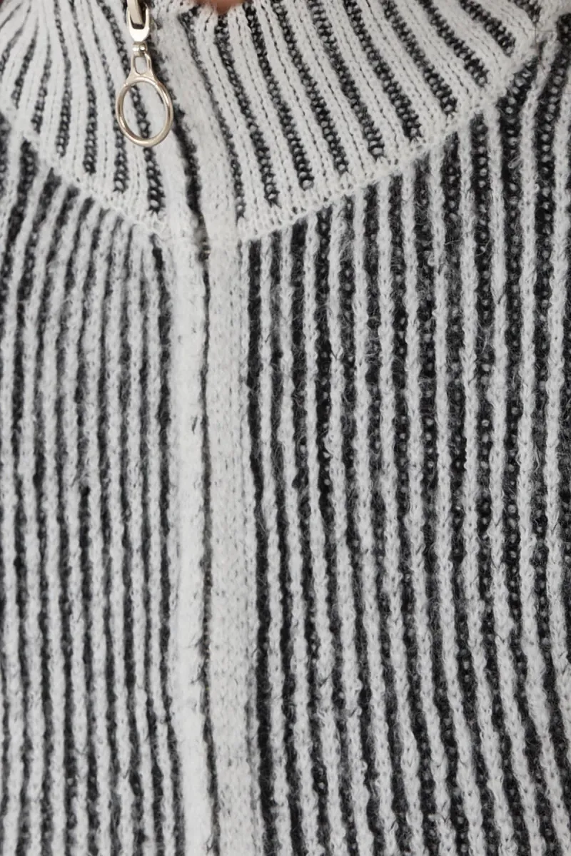 Striped Zip-Through Sleeveless Knit Vest 5